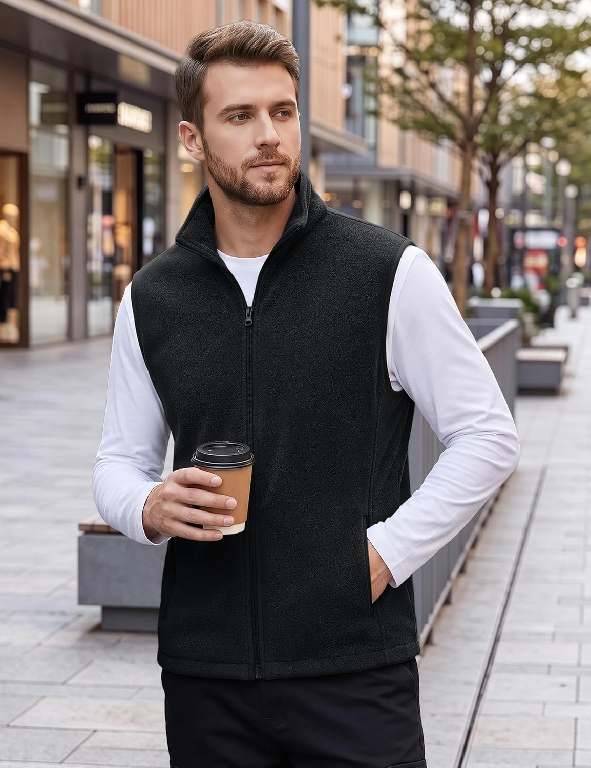 TACVASEN Men's Fleece Vest Winter Casual Vests Outerwear Sleeveless Jacket
