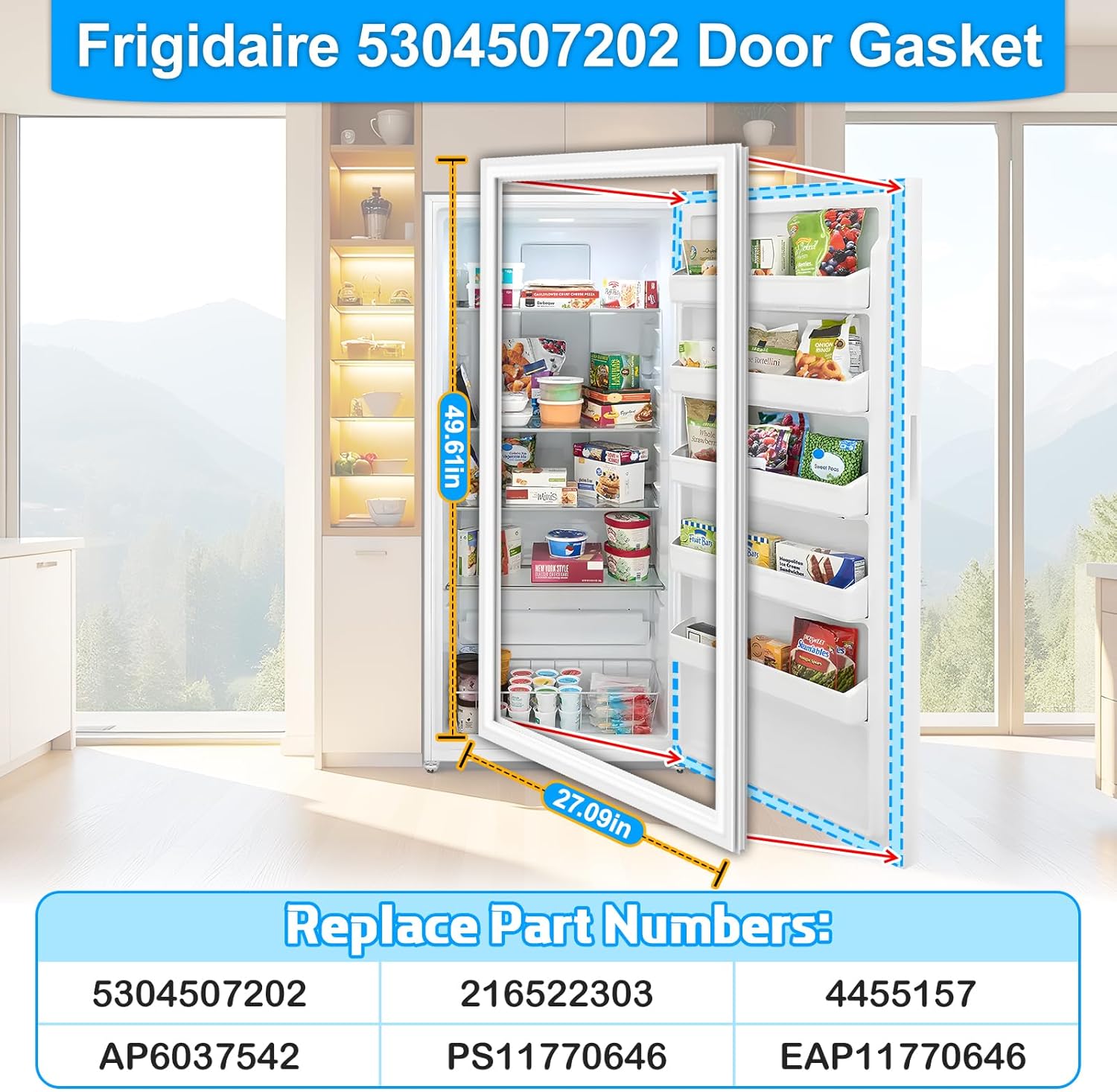 UPGRADED 5304507202 Freezer Door Gasket Compatible with Frigidaire Freezer Door Gasket 216522303 Kenmore Refrigerator Door Gasket Upright Freezer Door Seal AP6037542 PS11770646 Refrigerator Gasket
