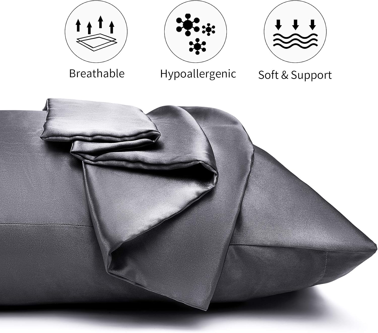 Basic Beyond Satin Pillowcase for Hair and Skin, Soft, Breathable Soft Set of 2 Pack with Sleep Masks