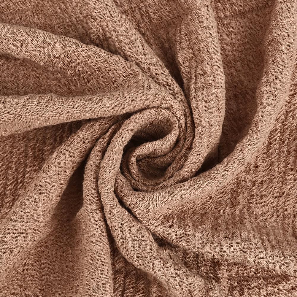 MAYJOYDIY 2.2 Yards Double Gauze Cotton Fabric, 51~53 Inch Wide Wrinkle Gauze Texture Fabric Quilting Sewing Craft Cloth for Dressmaking Curtain Table Runners Wedding Decor (Camel)