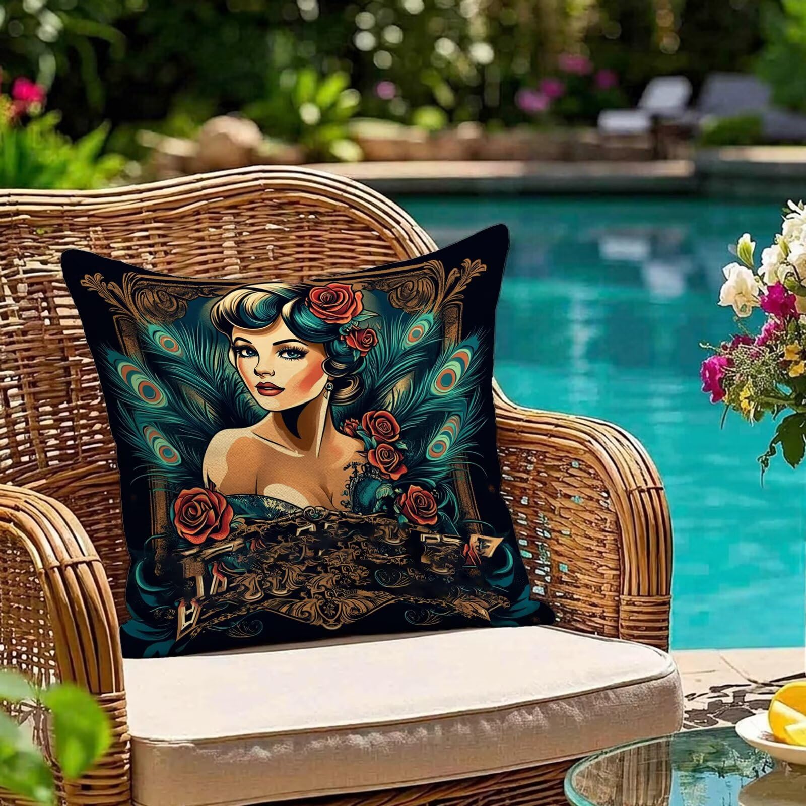 Coussin extérieur imperméable 80x80 anti-pluie bleu paon pour protéger vos canapés de jardin