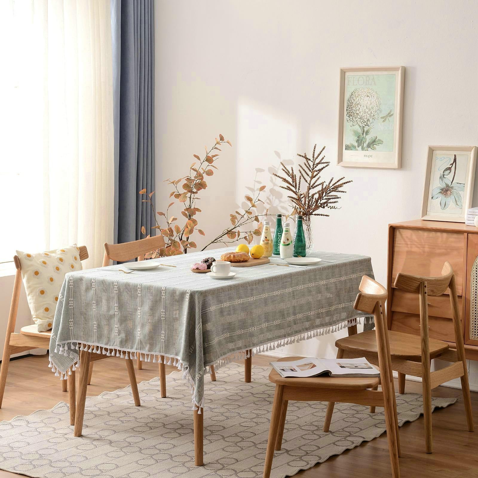 Tovaglie Cucina, Tovaglia Rettangolare 140x270 cm Righe con Nappa