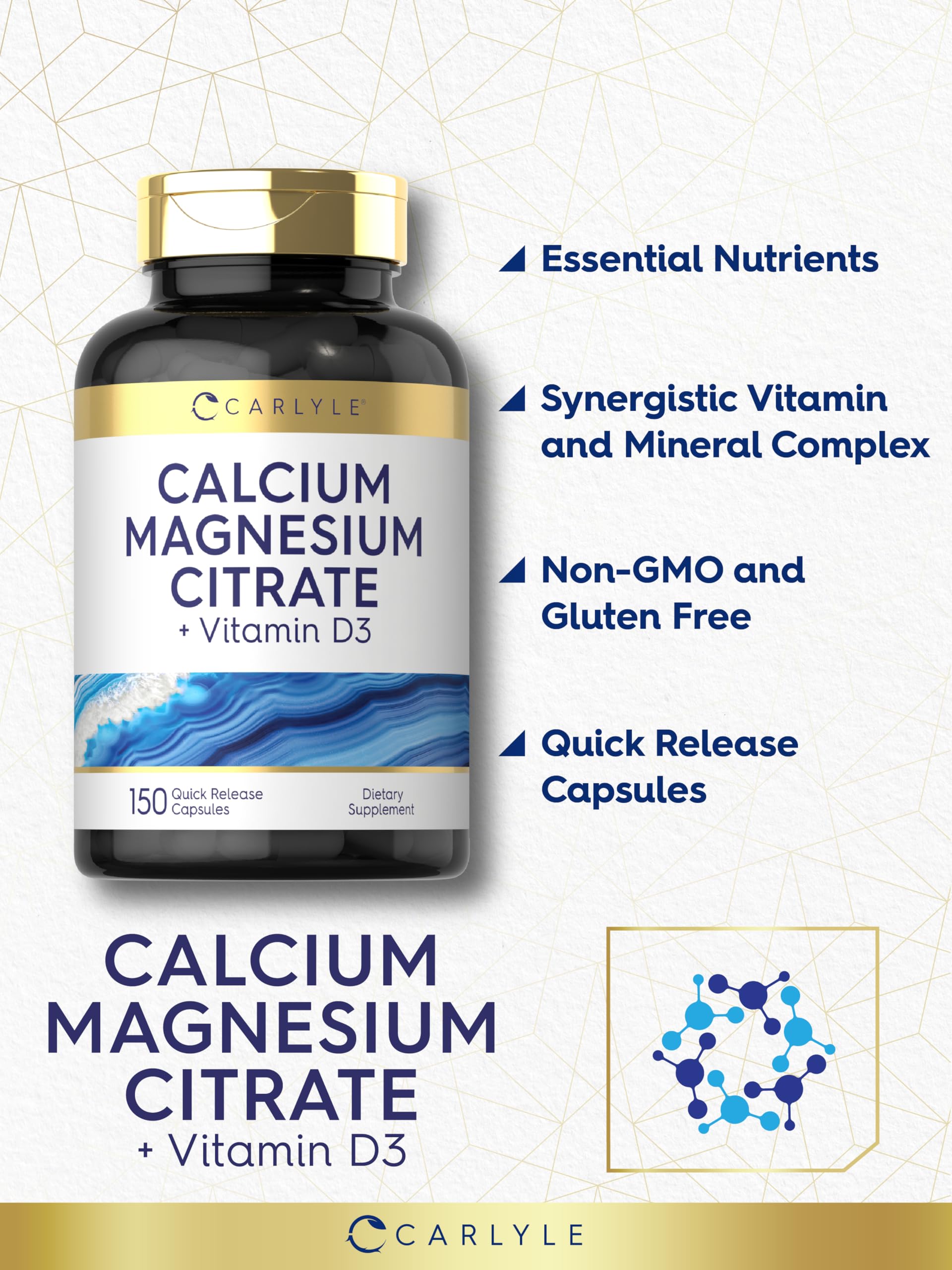 Carlyle Calcium Magnesium Citrate with Vitamin D3 | 150 Capsules — Amazon image 4