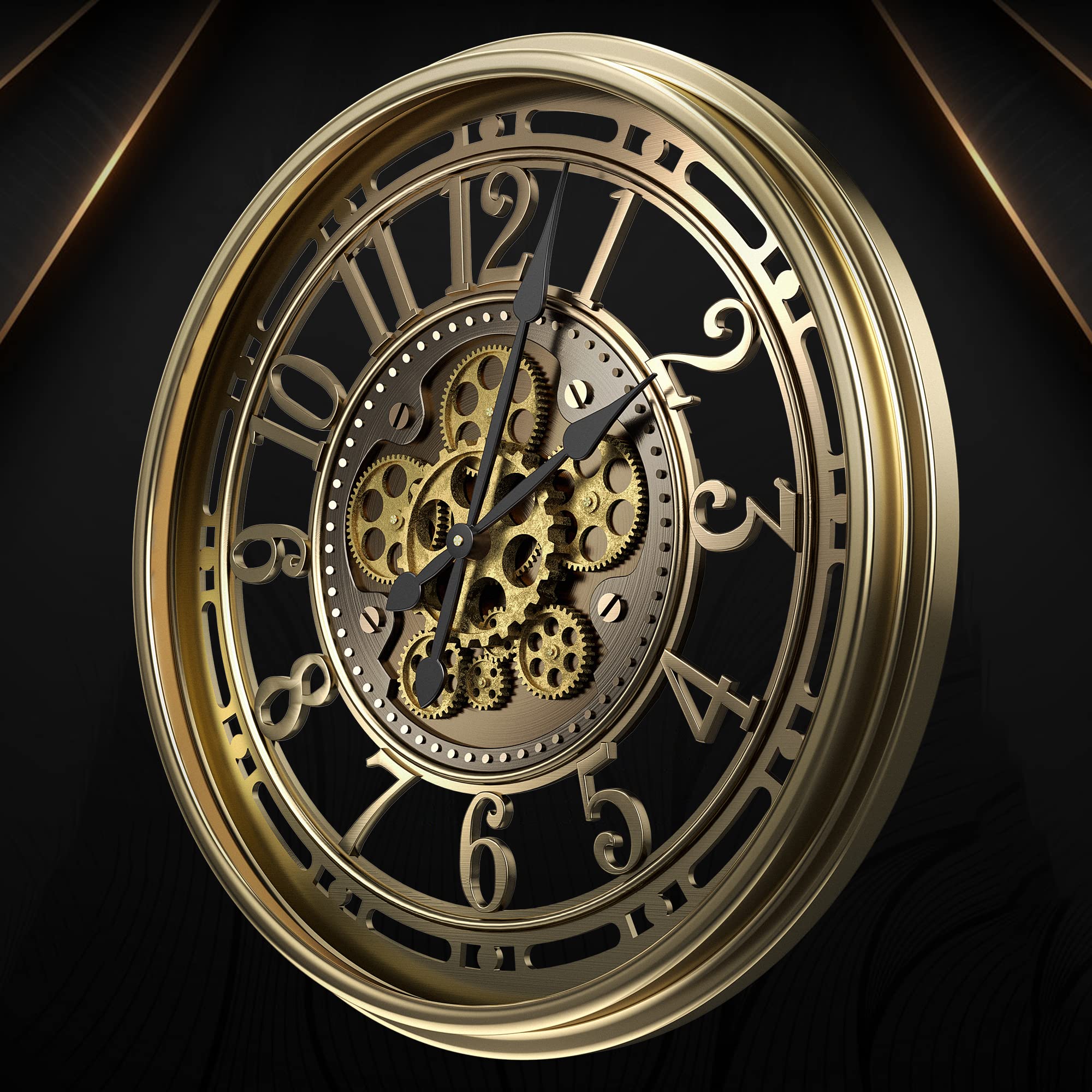 Reloj de pared grande de 53 cm con engranaje móvil, vintage, retro, industrial, metal, números romanos para habitaciones, hogar, cocina, dormitorio, oficina, escuela (bronce retro)