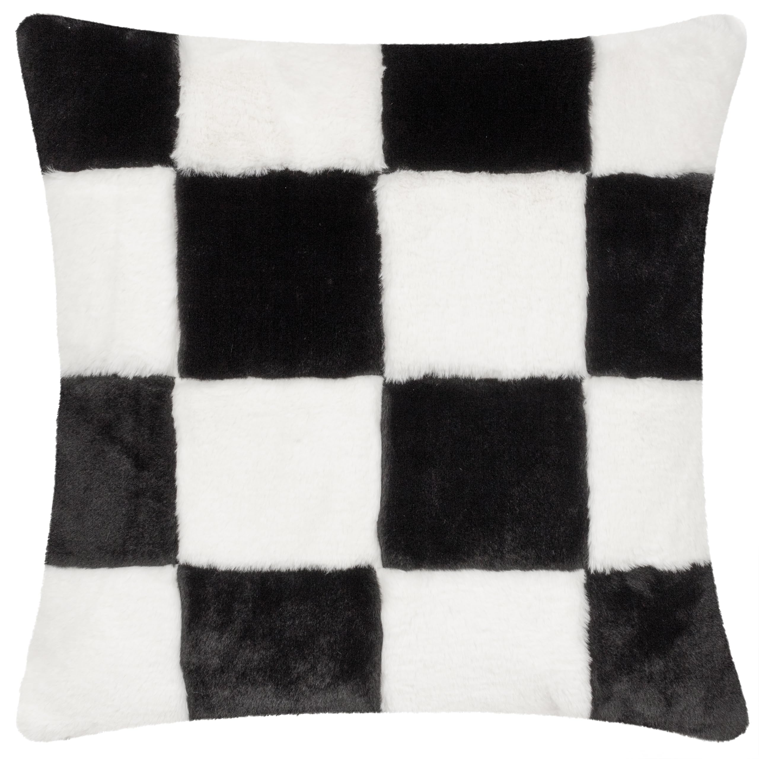 furn. Heya Home Cozee Check Faux Fur Cushion Cover, Black