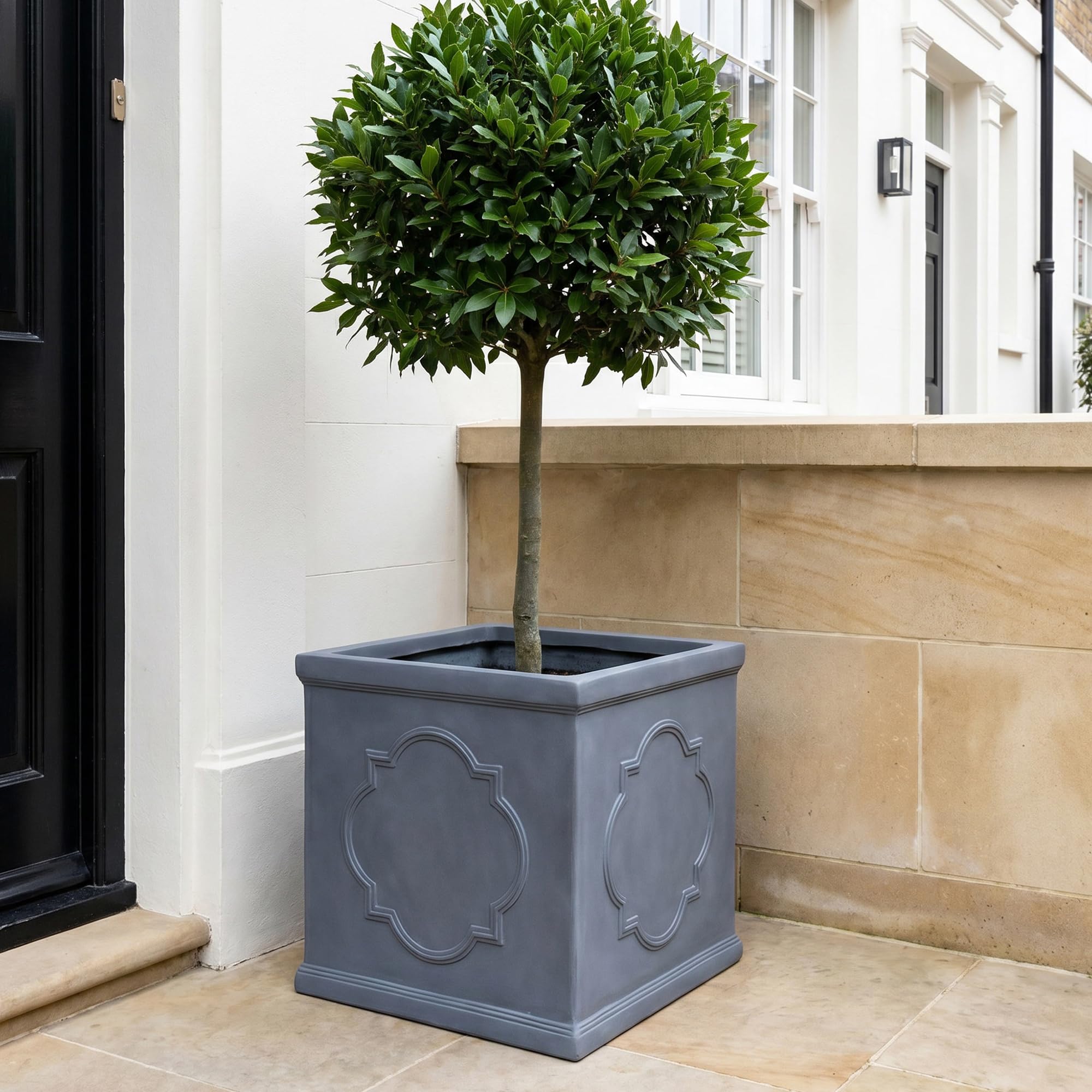 IDEALIST Plant Pots 30cm Plant Pot Grey Reinforced Stone Square Planter 27L