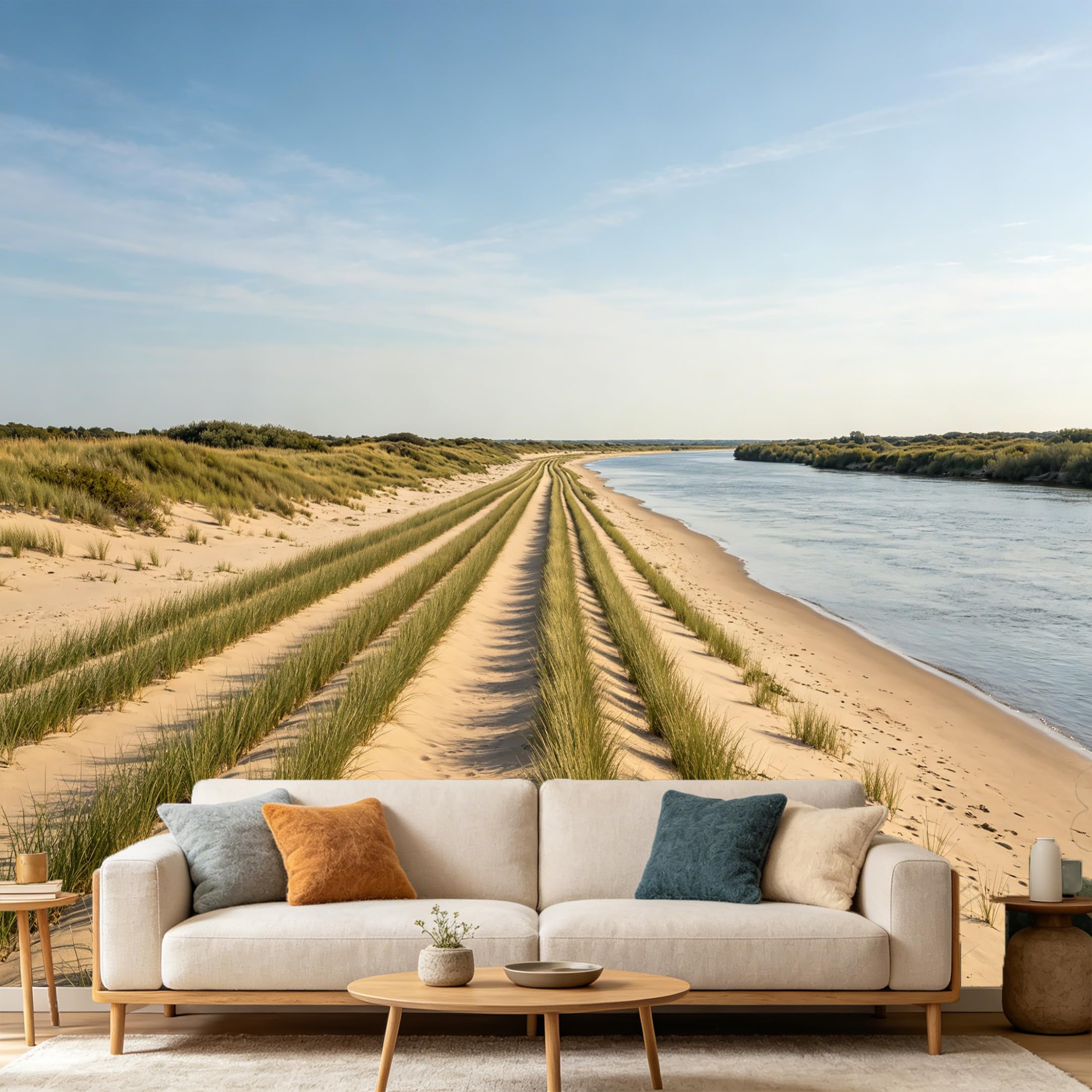 Custom Size Wall Mural Coastal Landscape River Sand Dune Scenic View SelfAdhesive Art Prints wall Fabric (No PVC) Removable Wallpaper Home Bedroom Decor