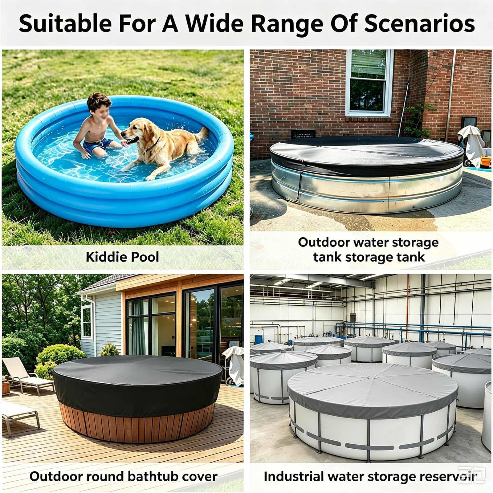 Round Dog Pool Cover Housse Piscine Imperméable Pliable Oxford Housse pour Jardin Imperméable,Gray-144 * 12inches（366 * 30cm）