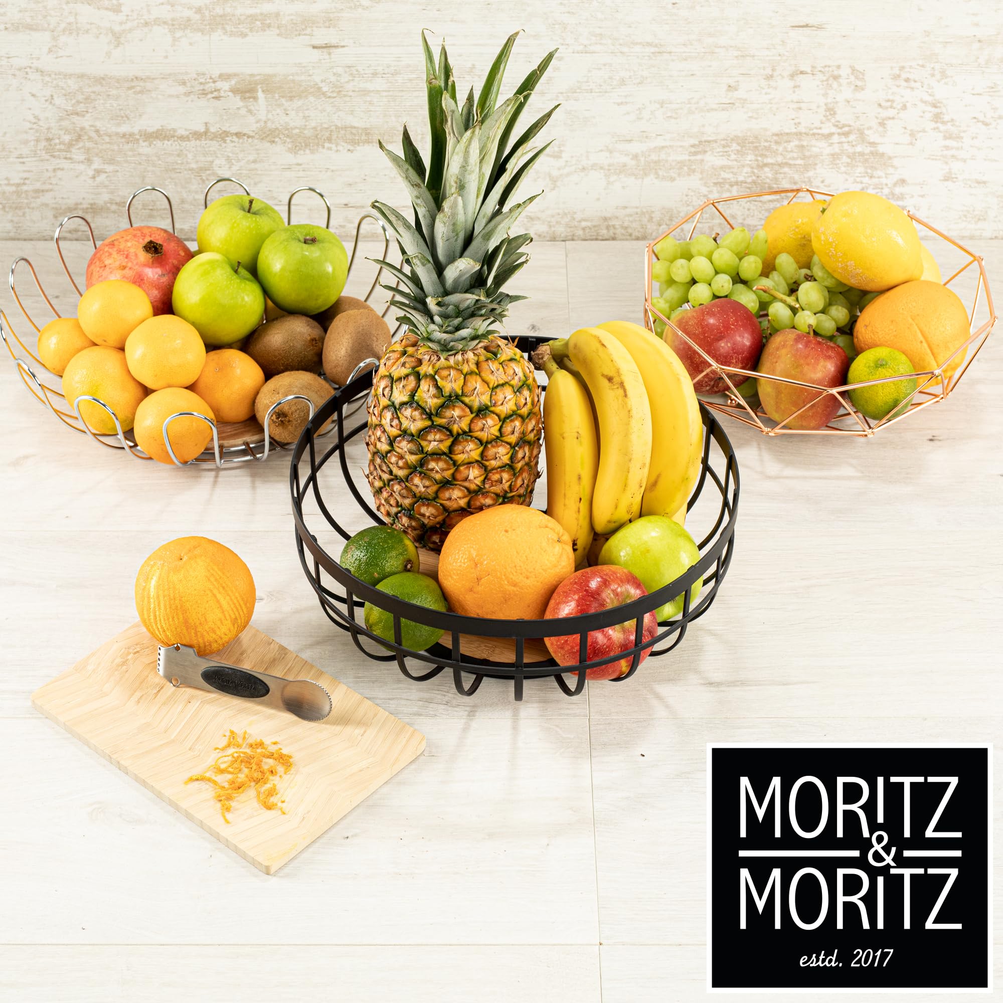 Moritz & Moritz Miska na owoc, czarna, metalowa, 25 cm, kosz na prezenty, owoce, warzywa i chleb