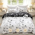Conworld Reversible Duvet Cover Queen, White Black Tree Branch Pattern Queen Duvet Cover Set 3pc Soft Microfiber Breathable Botanical Bedding Sets with Zipper Ties