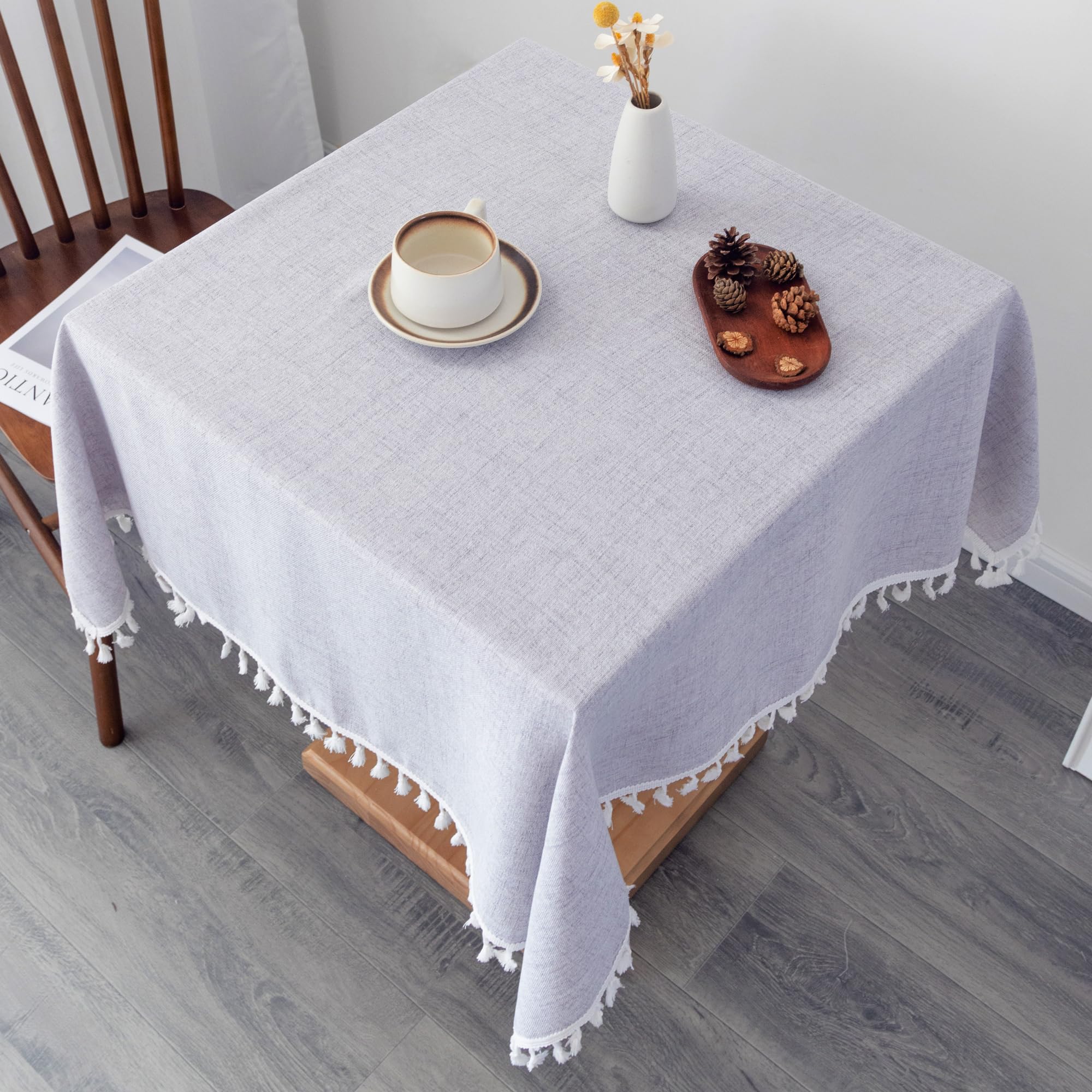 YZKITM Linen Square Farmhouse Tablecloth 52 x 52 Inch Light Grey