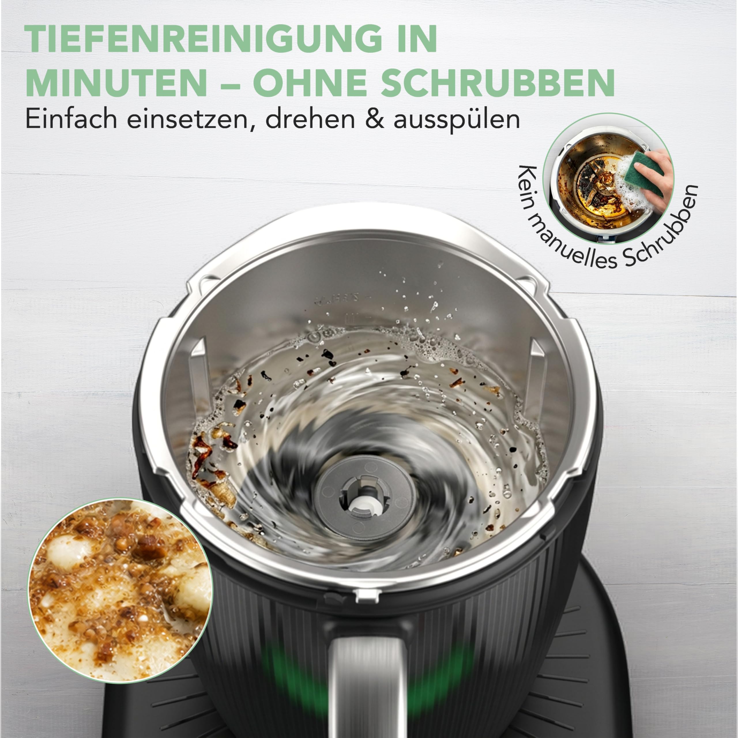 Wundermix WunderBrush® Spin Reinigungsbürste für Thermomix TM7 TM6 TM5 – Mixtopf-Bürste gegen Fett, Teigreste und Eingebranntes, spülmaschinengeeignet, mit Klickverschluss, Kunststoff schwarz