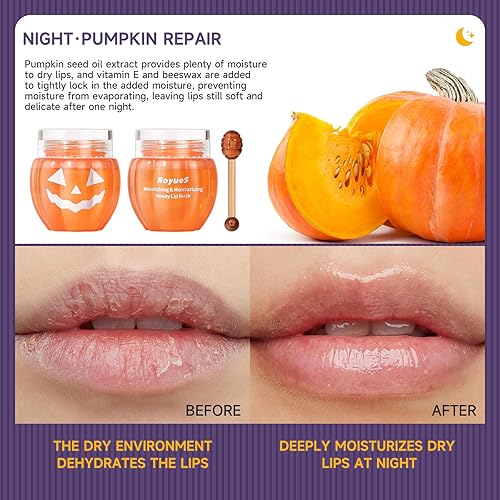 Miniatura 5 de Máscara de labios de miel de calabaza Día durante la noche Cuidado de los labios Crema de barro Hidratante Reafirmante Suplementos nutricionales