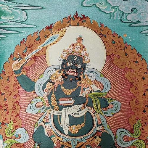Miniatura 5 de Tapiz de budismo tibetano Thangka con bordado de seda, color negro, Wenshu Manjushri Tangka Fengshui, mural, pintura mural para colgar en la pared