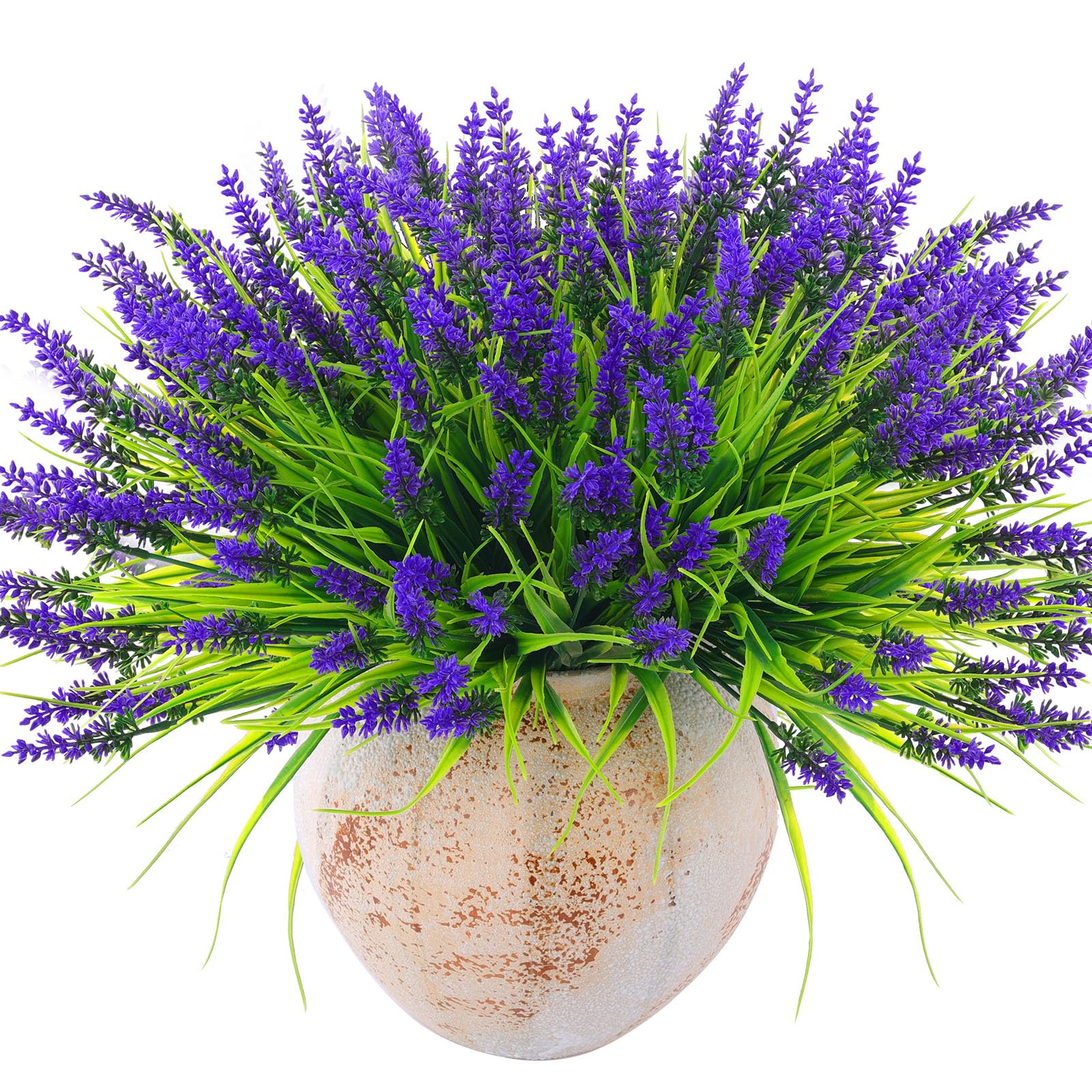 Rowfad 44 Pcs Artificial Outdoor Flowers Lavender Fake Greenery Plants UV Resistant Grass with Purple Flowers for Pot Decor for Window Garden Patio