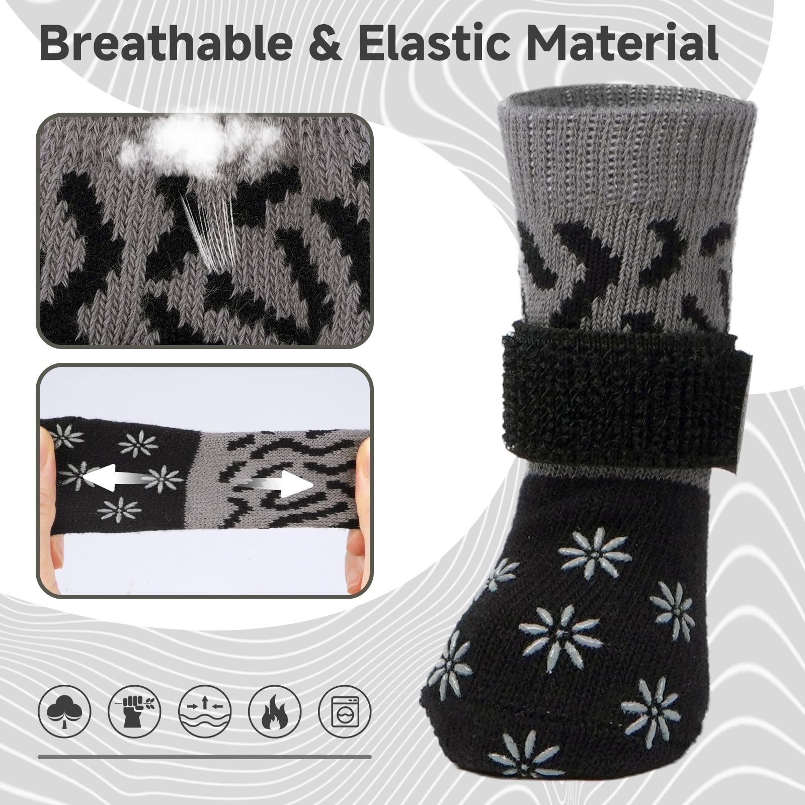 Calcetines Antideslizantes Para Perros Medianos/grandes – Con Suela De Gel, Correas Ajustables, Pack De 2 Pares (4 Unidades), Color Negro