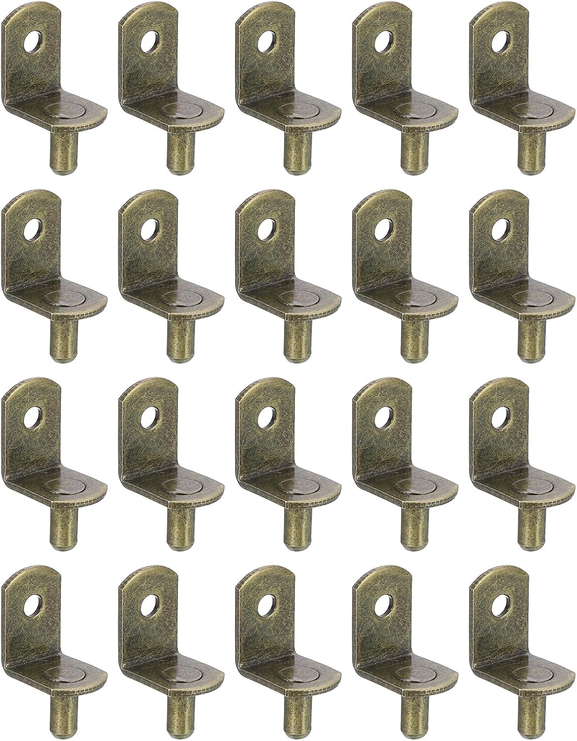 uxcell 50Pcs Shelf Support Pegs, 5mm L-Shaped Bracket with Hole, Metal Support Pegs Holder for Kitchen Cabinet Bookcase (Gold)