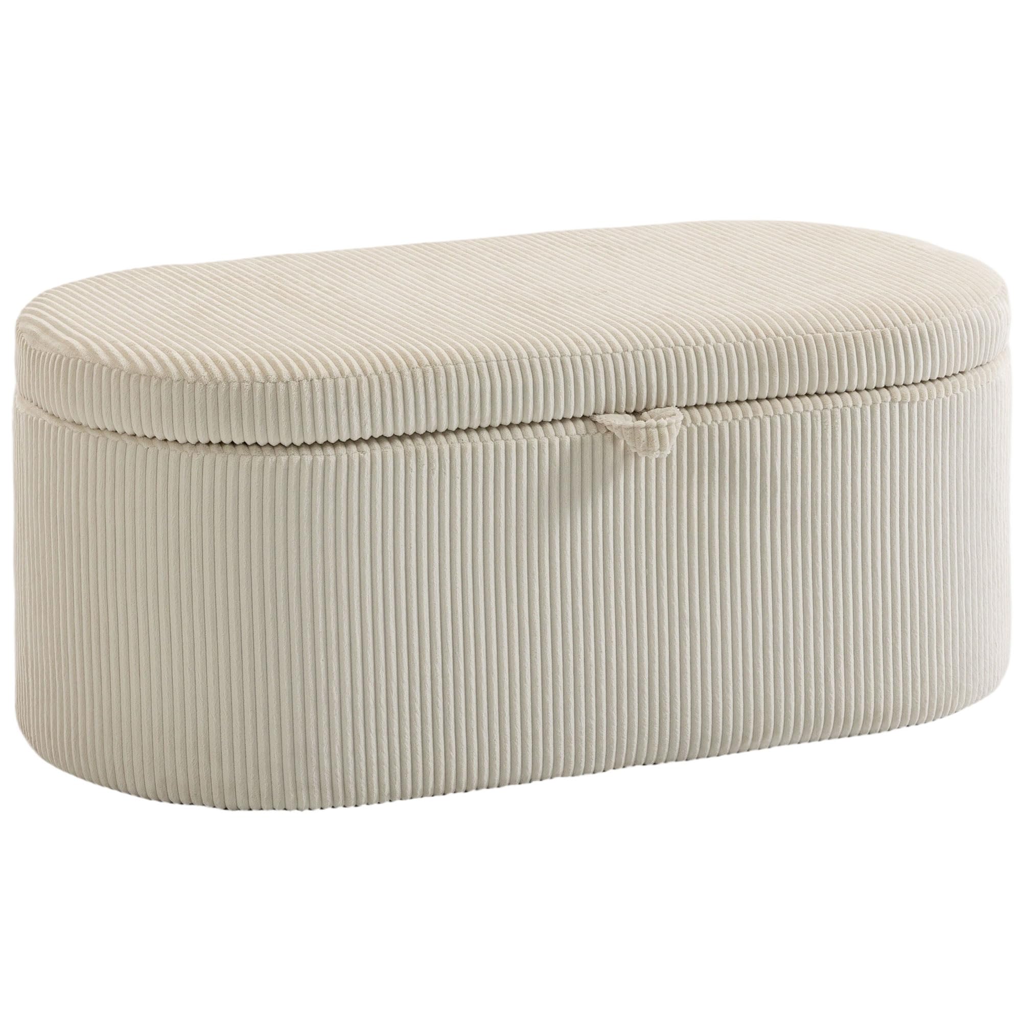 HOMCOM Sitzbank mit Stauraum Polsterbank 105 x 51 x 49 cm mit Holzrahmen, Streifenstruktur, Cord-Optik, Sitztruhe mit Doppelscharniere Bank bis 200 kg für Wohnzimmer, Schlafzimmer, Flur, Beige