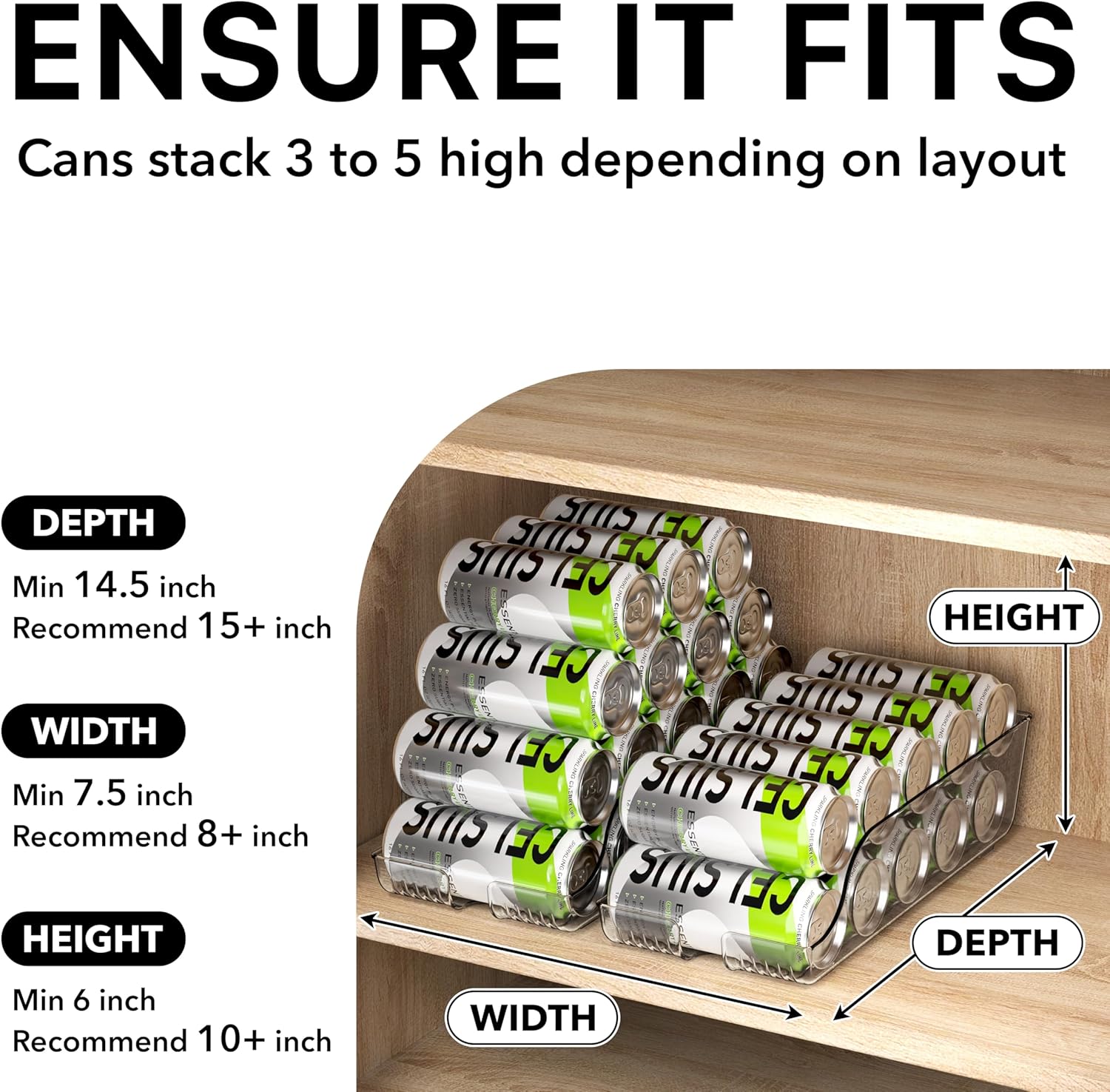 Simple Houseware Tall Skinny Can Organizer and Dispenser for Refrigerator or Pantry, Clear, Set of 2 - Image 4