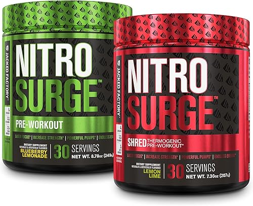 Jacked Factory Nitrosurge Shred - Preentrenamiento termogénico en limón, lima y arándano, limonada de nitrosurge para preentrenamiento para hombres