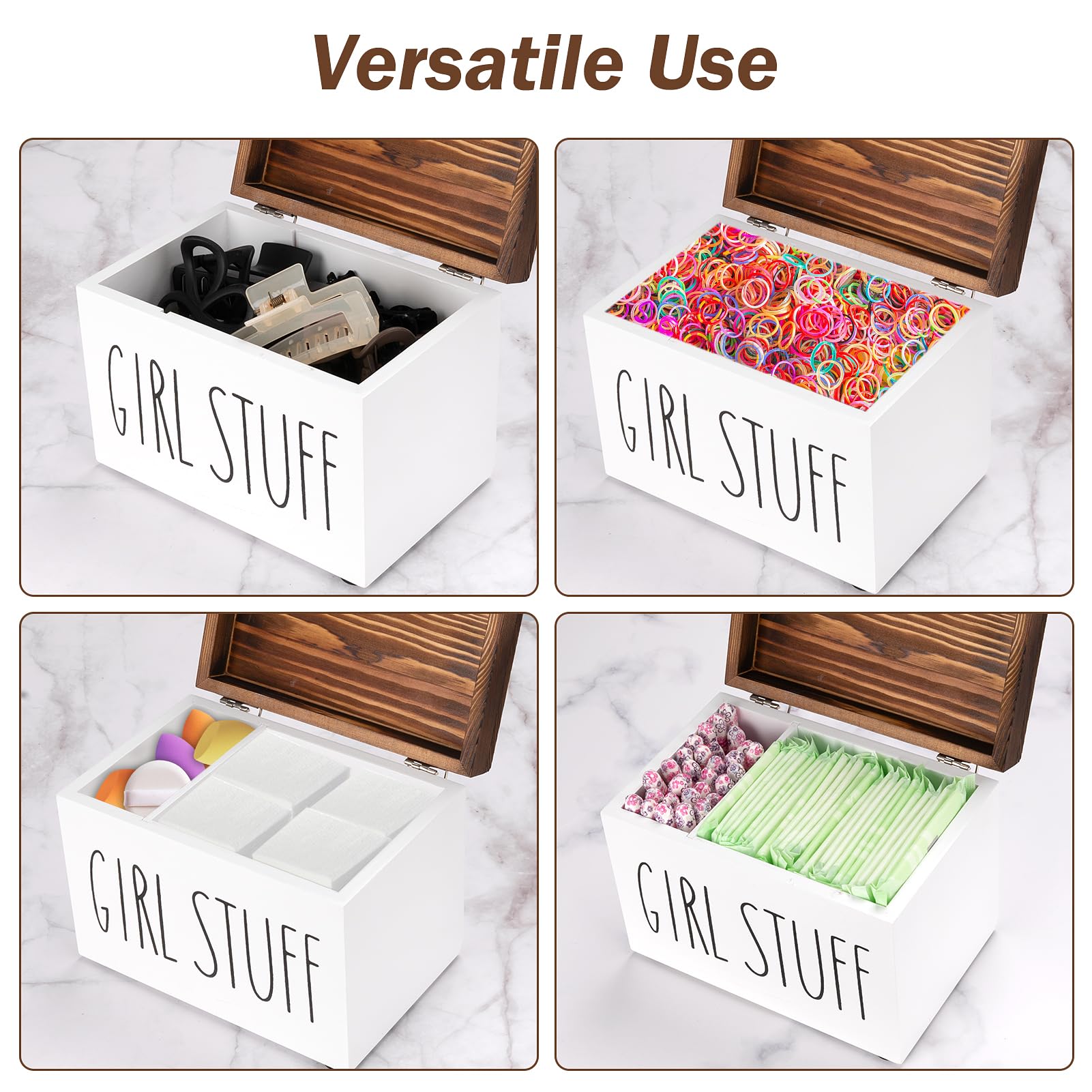 Soporte para tampón para baño, organizador de productos femeninos de madera, con tapa, 2 piezas, bolsa de almacenamiento de servilletas sanitarias portátil, organizador de bolsa de 6