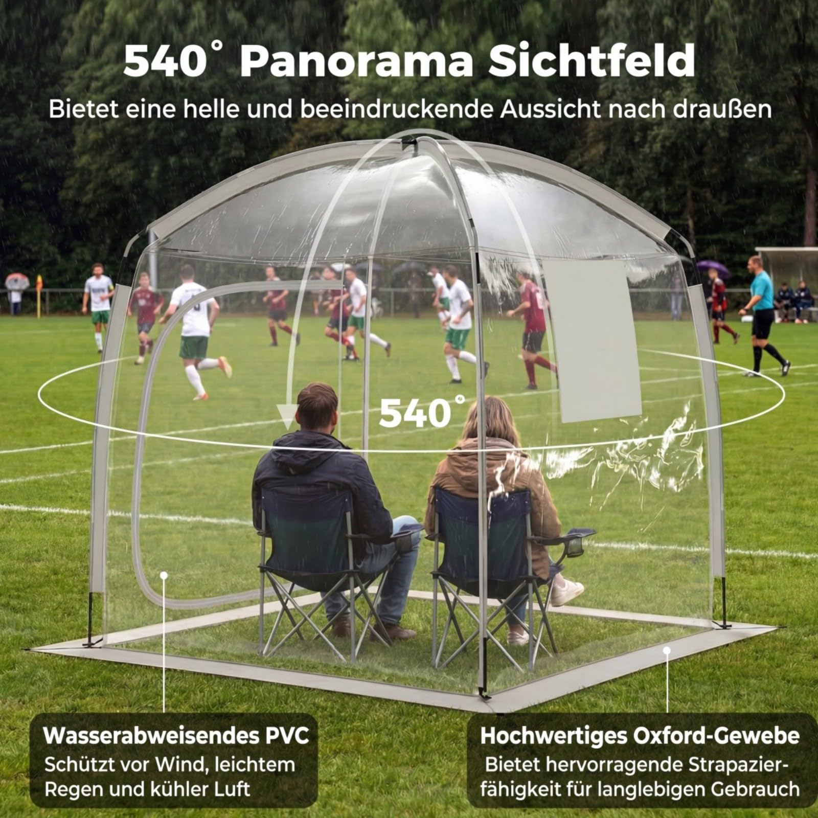 COSTWAY Transparentes Zelt 215x215 cm, wetterfestes Sportzelt mit Heringe, Windspanner & Tragetasche, Bubble Zelt für 2-4 Personen, Campingzelt mit 540° Panoramablick für Garten & Terrasse