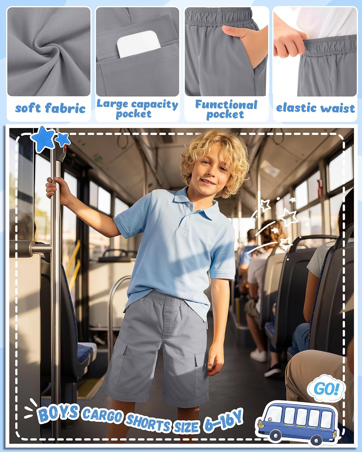 3 Pack Boys Uniform School Cargo Shorts