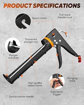 Saker Caulk Gun Kit, Manual Caulking Gun with 11-in-1 Caulking Tool Set, Silicone Sealant Finishing Tools, Grout Scrapers & Shapers with Masking Tape for Bathroom, Kitchen, Window & Home Repair