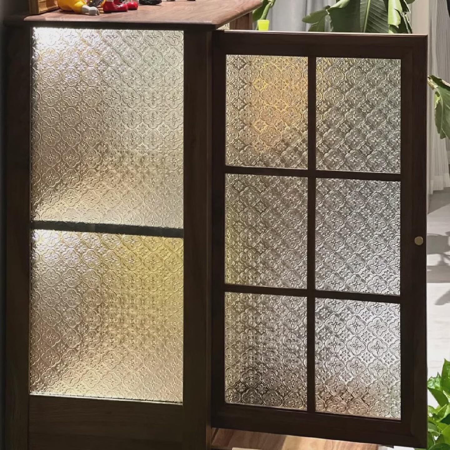 Alvorox- Privacy Window Film Static Cling, Vintage Begonia Patterned, Frosted Decorative Window Film for Bathroom, Door, Home Glass Decor UV Blocking (45x400cm)