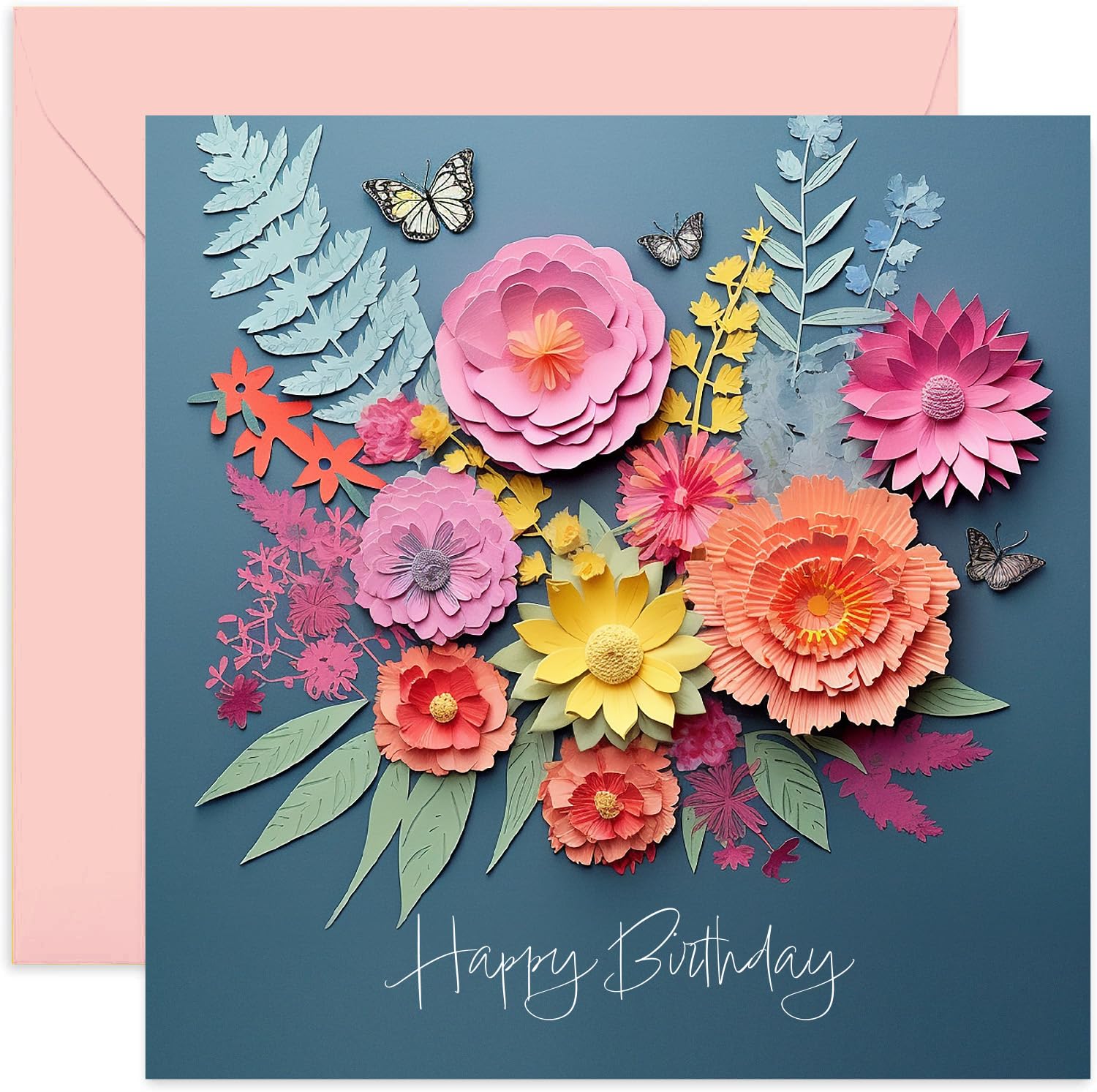 Old English Co. 誕生日カード 親友へのバースデーカード 友人への誕生日カード 女性用 花柄の蝶の誕生日グリーティングカード 封筒付き 内側は空白