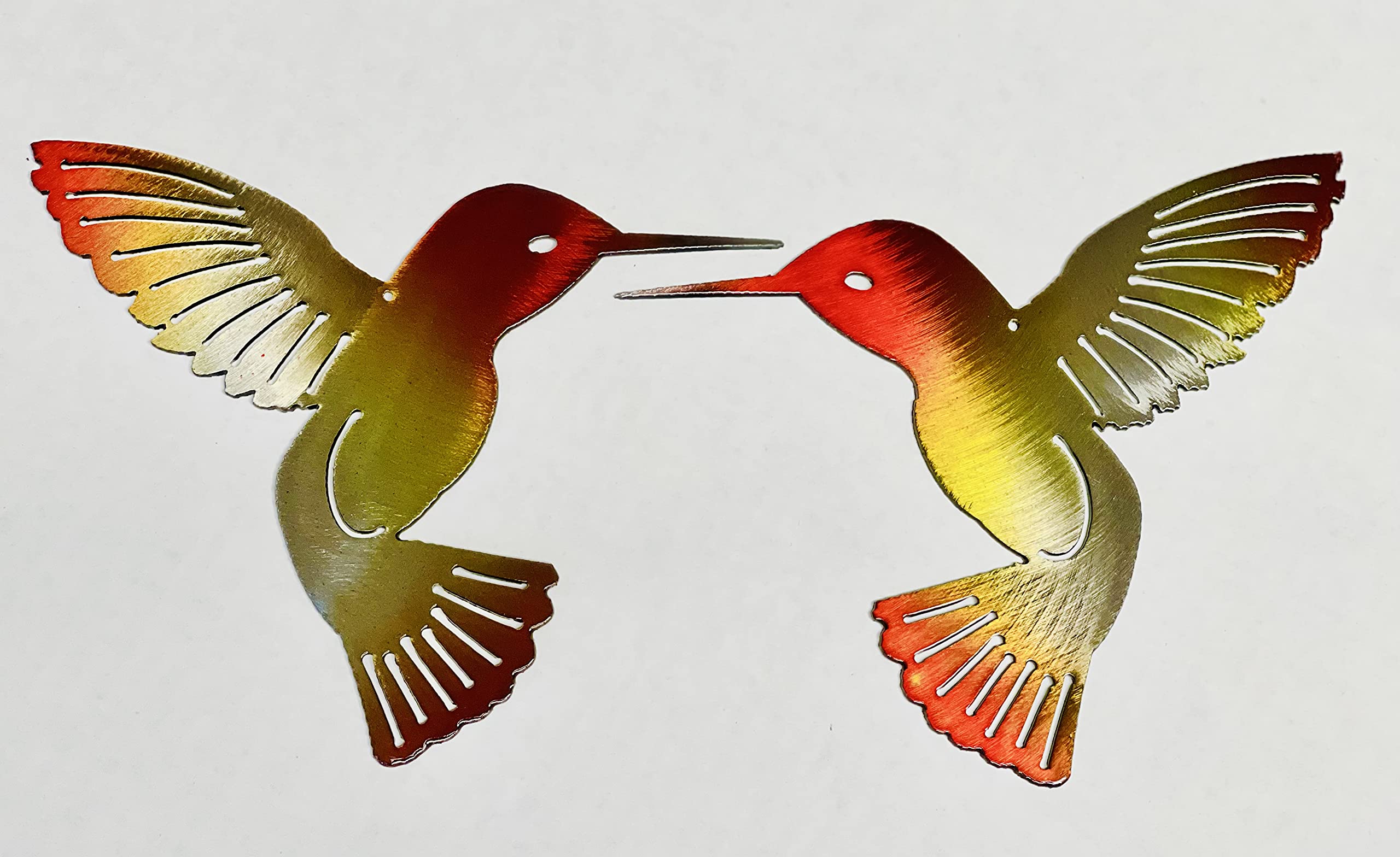 Hummingbird" Phoenix" Fire Tinged Pair Metal Wall Art Décor 6"