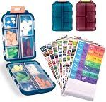 2 Pcs Travel Pill Organizer avec des étiquettes, Portable Travel Medicine Daily Pill Container Organizer 7 Entreposage de cas de pilules de jour Huile de poisson de vitamine (Blue & Rouge, 320 Lingots de médecine)