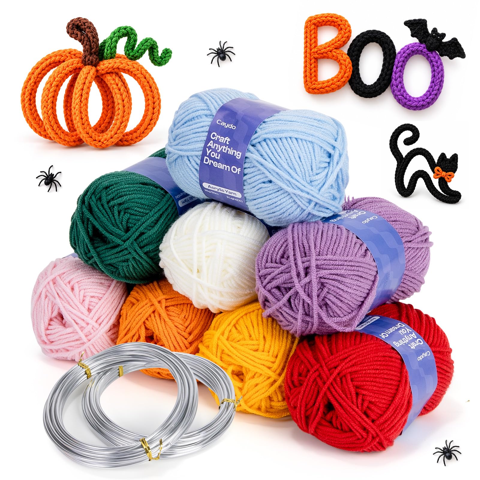 Caydo Aluminum Craft Wire &amp; Acrylic Yarn Skeins Kit for iCord Beginners