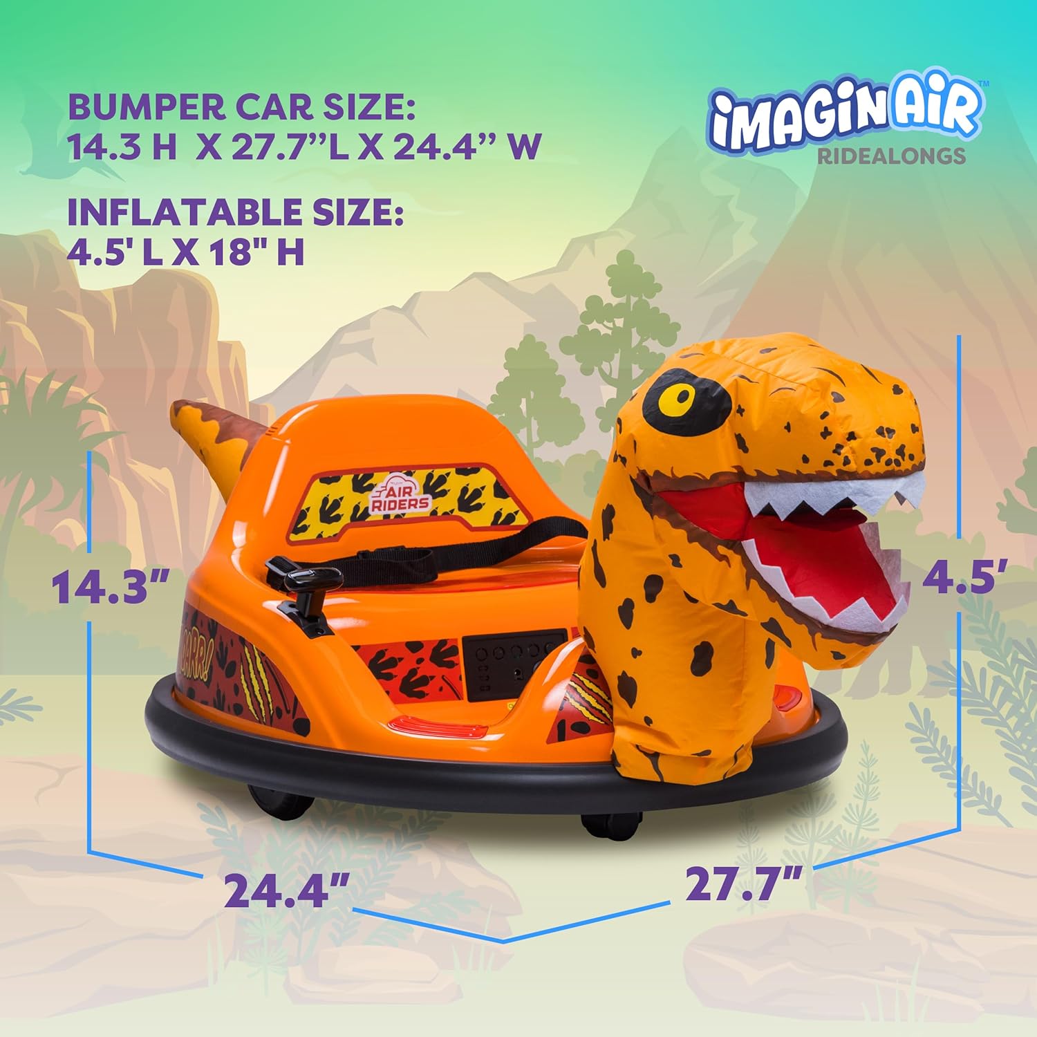6V Raptor Dinosaur Toys Bumper Car - Kids Car to Drive, Ride On Toy, Auto-Inflated, w/Music, Parent Remote Control, LED Lights, 360° Spin, 1 MPH, Max Weight of 66lbs, Age 1.5-4 Years