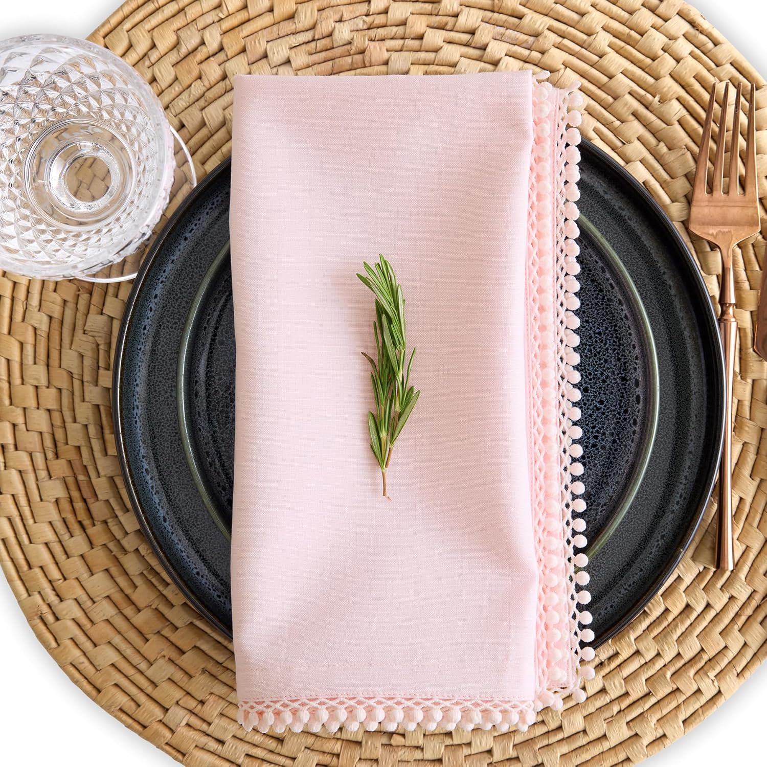 Solino Home Pink Cloth Napkins Set of 4 - Decorative Cotton Linen Dinner Napkins 20 x 20 Inch for Mothers Day, Spring, Summer - Maddie Machine Washable