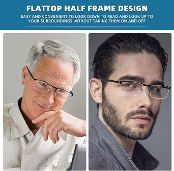 MODFANS 3-Pack Reading Glasses Men (Blue Light Blocking) Metal Frame Rectangle Style Stainless Steel Material Readers Glasses
