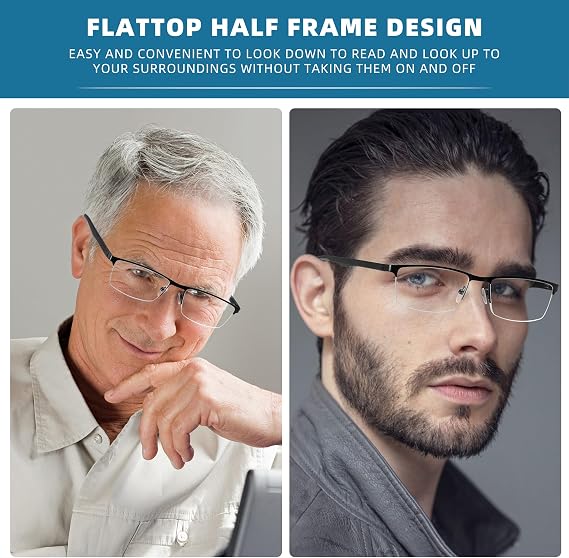 MODFANS 3-Pack Reading Glasses Men (Blue Light Blocking) Metal Frame Rectangle Style Stainless Steel Material Readers Glasses