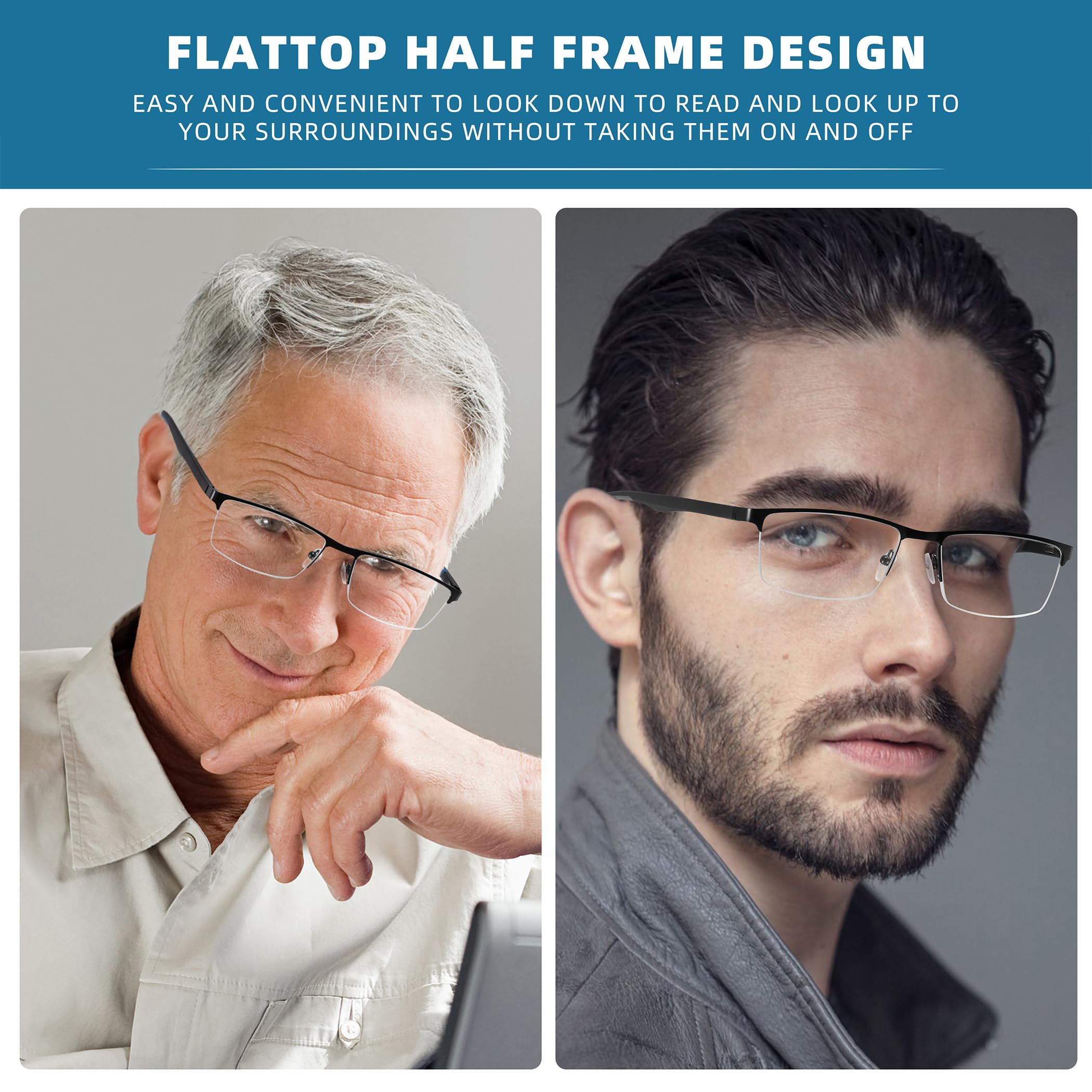 MODFANS Un Pack de 3 Gafas de Lectura Hombres Mujeres Anti Luz Azul,Rectangular Metal Acero Inoxidable - Lente Clara,Vision Clara - Ligeras Comodas,Colores Mezclados
