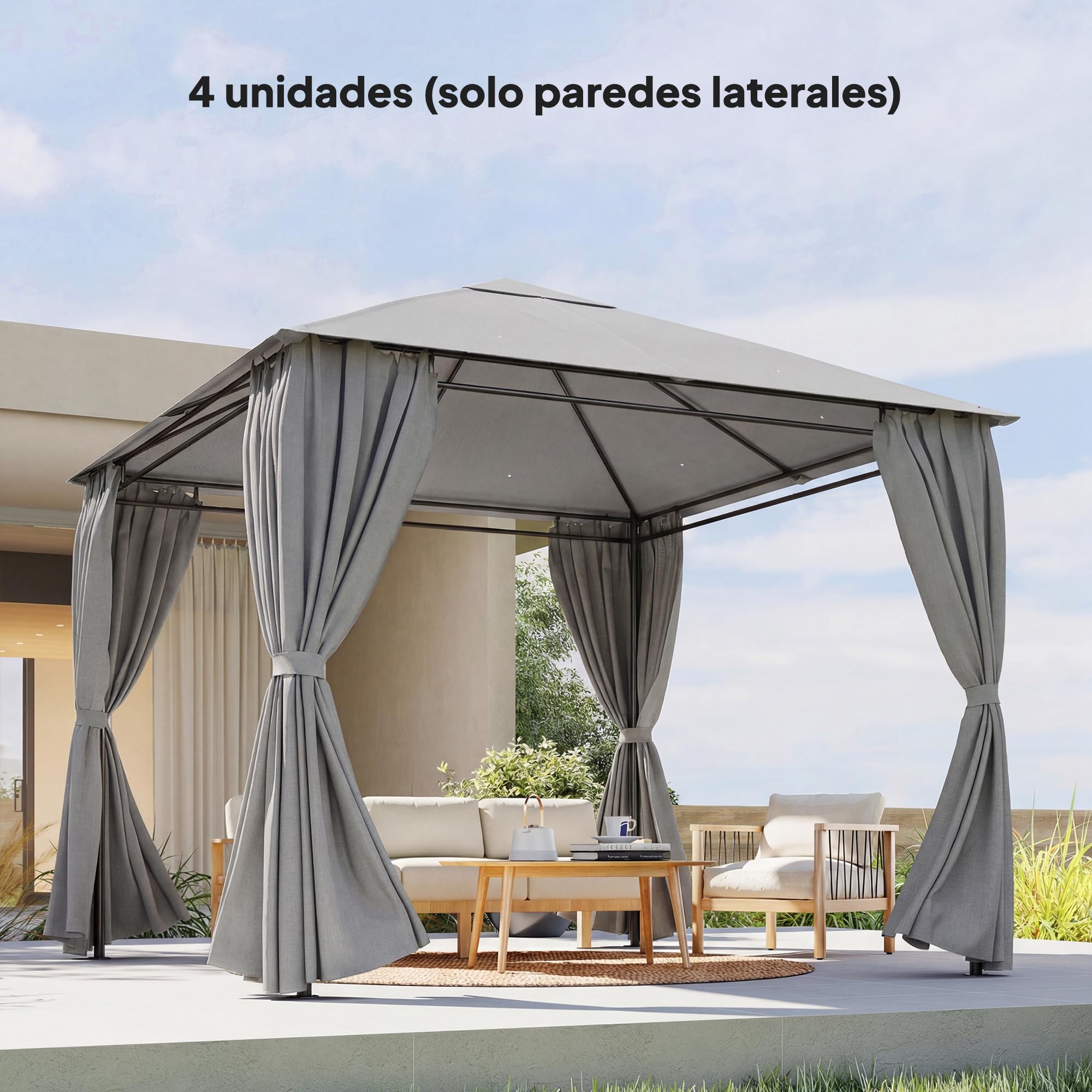 Outsunny 4 pareti laterali per gazebo 3x3 m impermeabili Grigio chiaro
