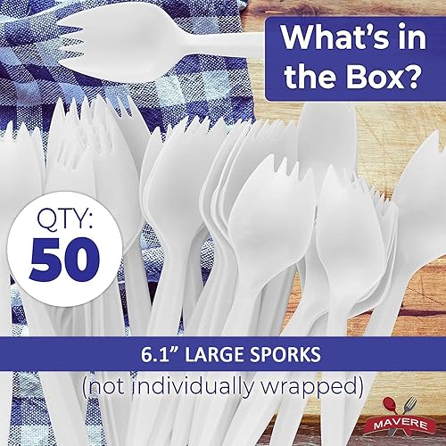 Miniatura 7 de Tenedores reutilizables de gran tamaño de 6 pulgadas, utensilios de material de plastarch (PSM), tenedor de cuchara 2 en 1 para almuerzo escolar