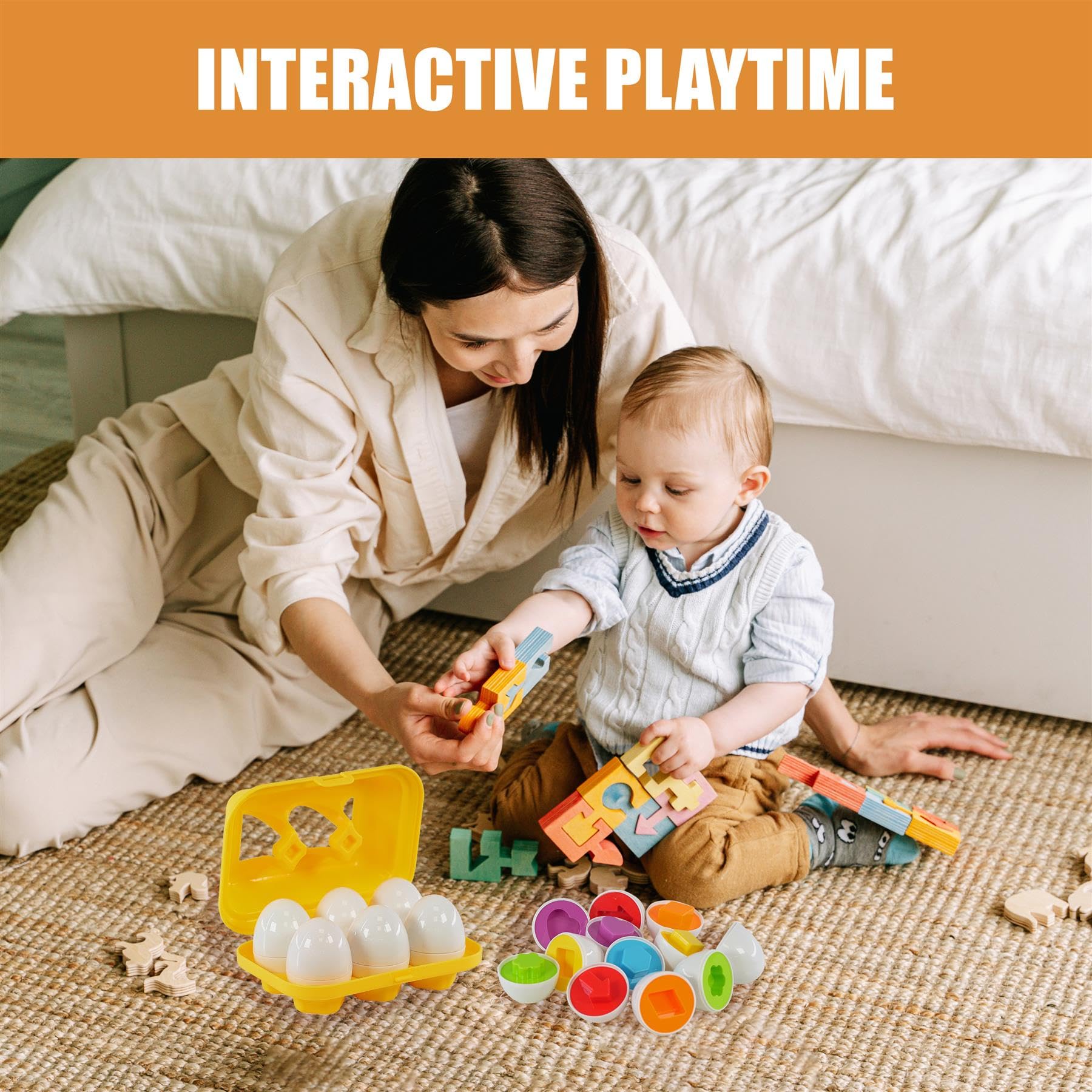 The Magic Toy Shop Matching Eggs Toy 6Pcs, Colour and Shape Sorter, Educational Baby Puzzles, Fine Motor Skills Toy - Image 2