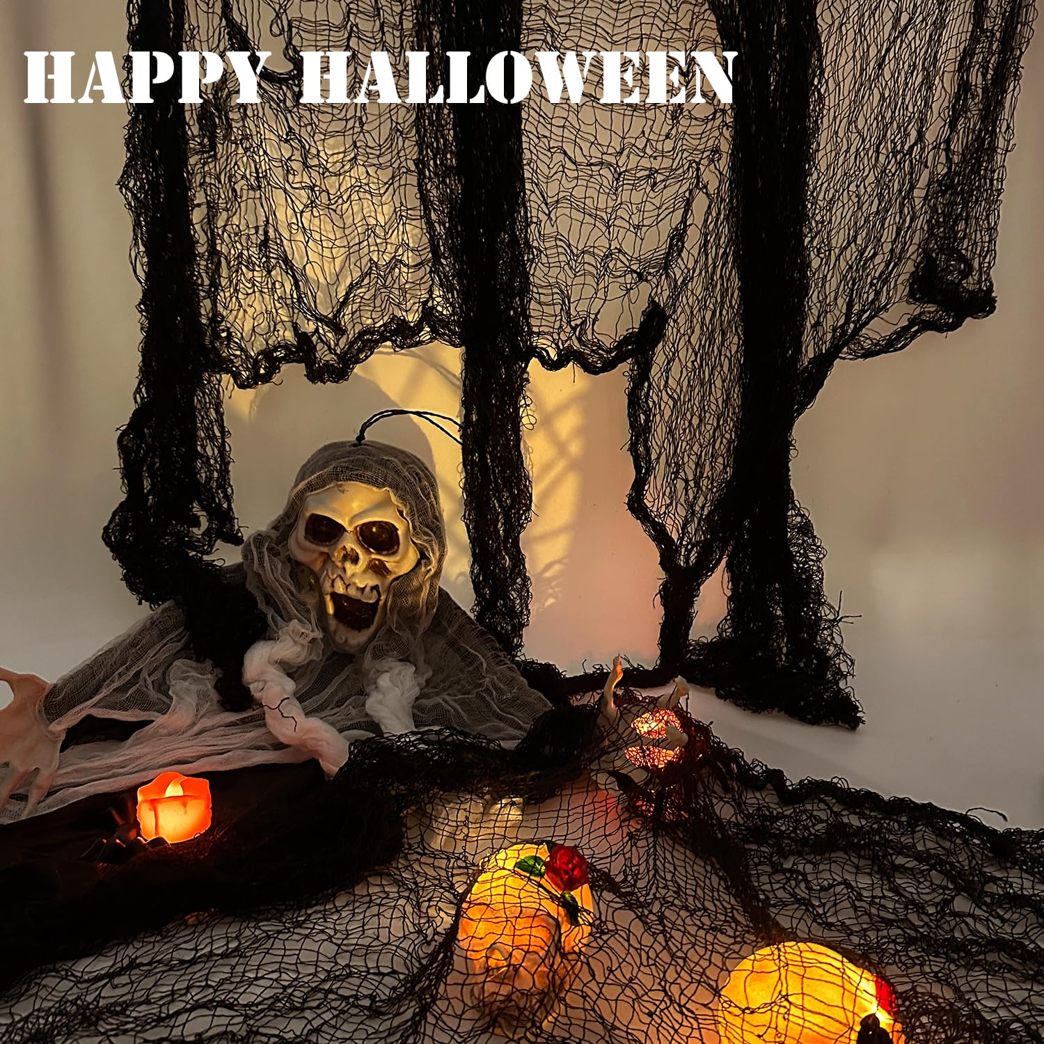 YuSaug Halloween Creepy Cloth, 6Pcs 30 x 72 Inch Scary Spooky Cloth Creepy Gauze with 12 bat Stickers - Image 4