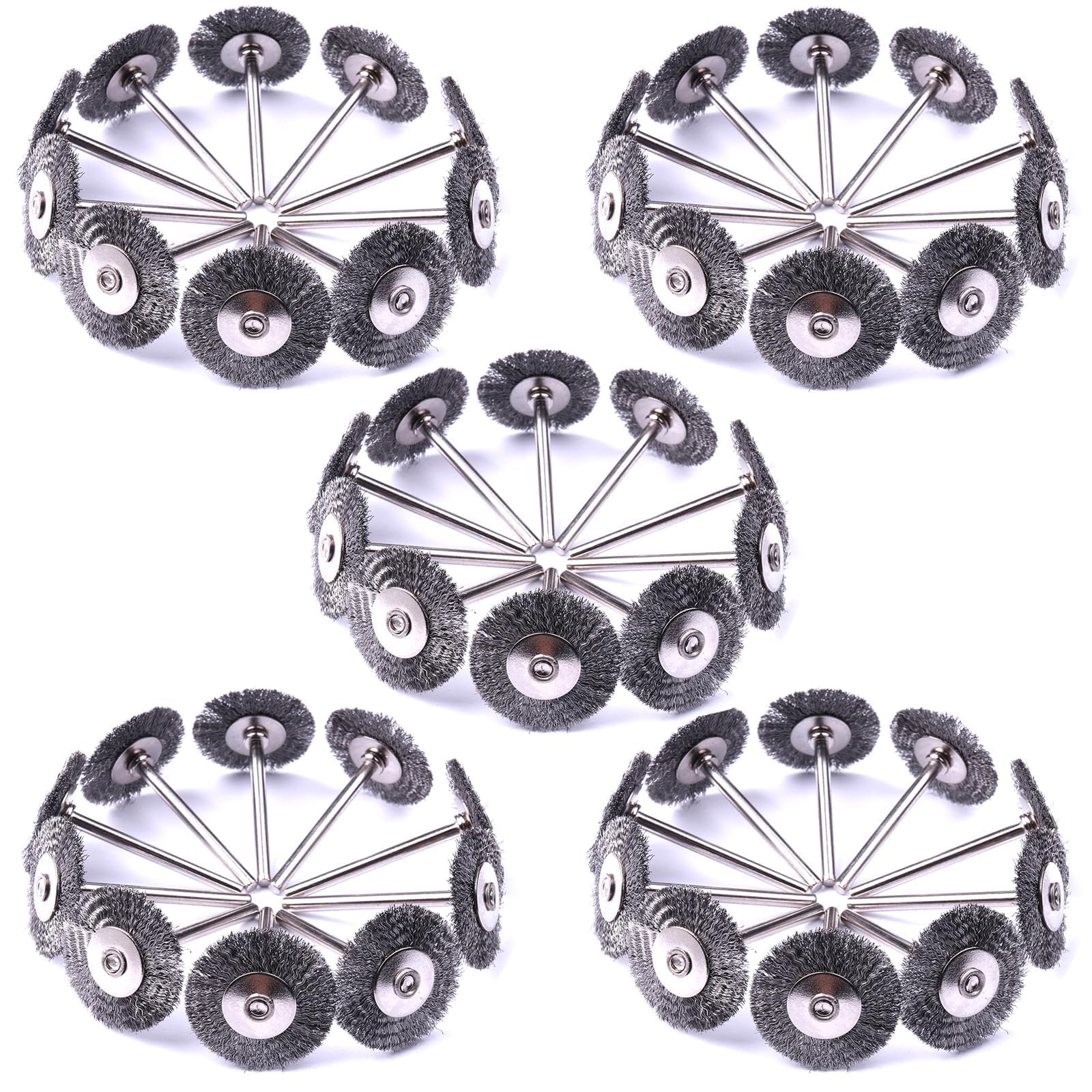 ATOPLEE Drahtbürsten-Set, 50 Stück 1 Zoll/25mm Mini-Drahtbürste mit 3mm Rundschaft, Legierungsstahl-Drahtbürste für Bohreraufsatz (50)