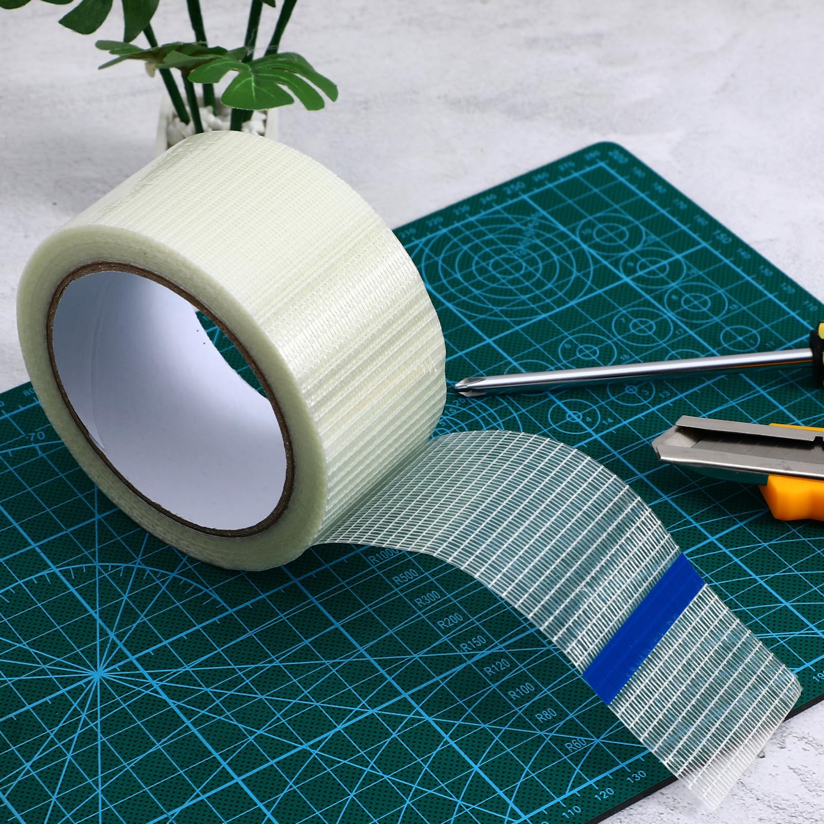 Cabilock 1 Roll Fiberglass Tape Filament Strapping Tape Fiber Reinforced Packing Tape Mounting Tape Heavy Duty Tape for Shipping Sealing