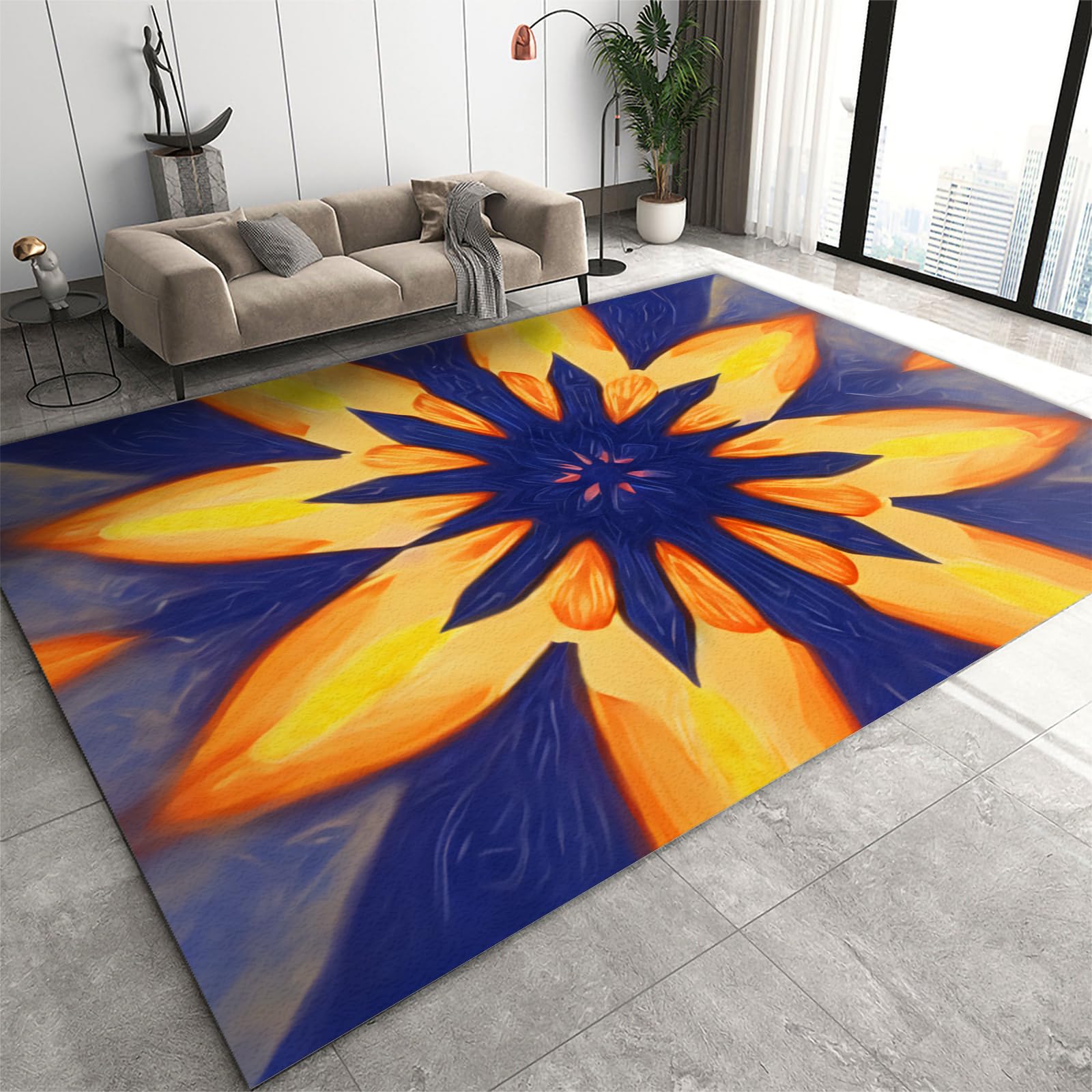 FIEMAR Art Gradient Floral Area Rug, Fashion Abstract Non-slip Rug, Large Carpet Soft Non-shedding for Living Room Dining Room Bedroom Under Kitchen Table Apartments Farmhouse Office Dorm-70 x 140 cm