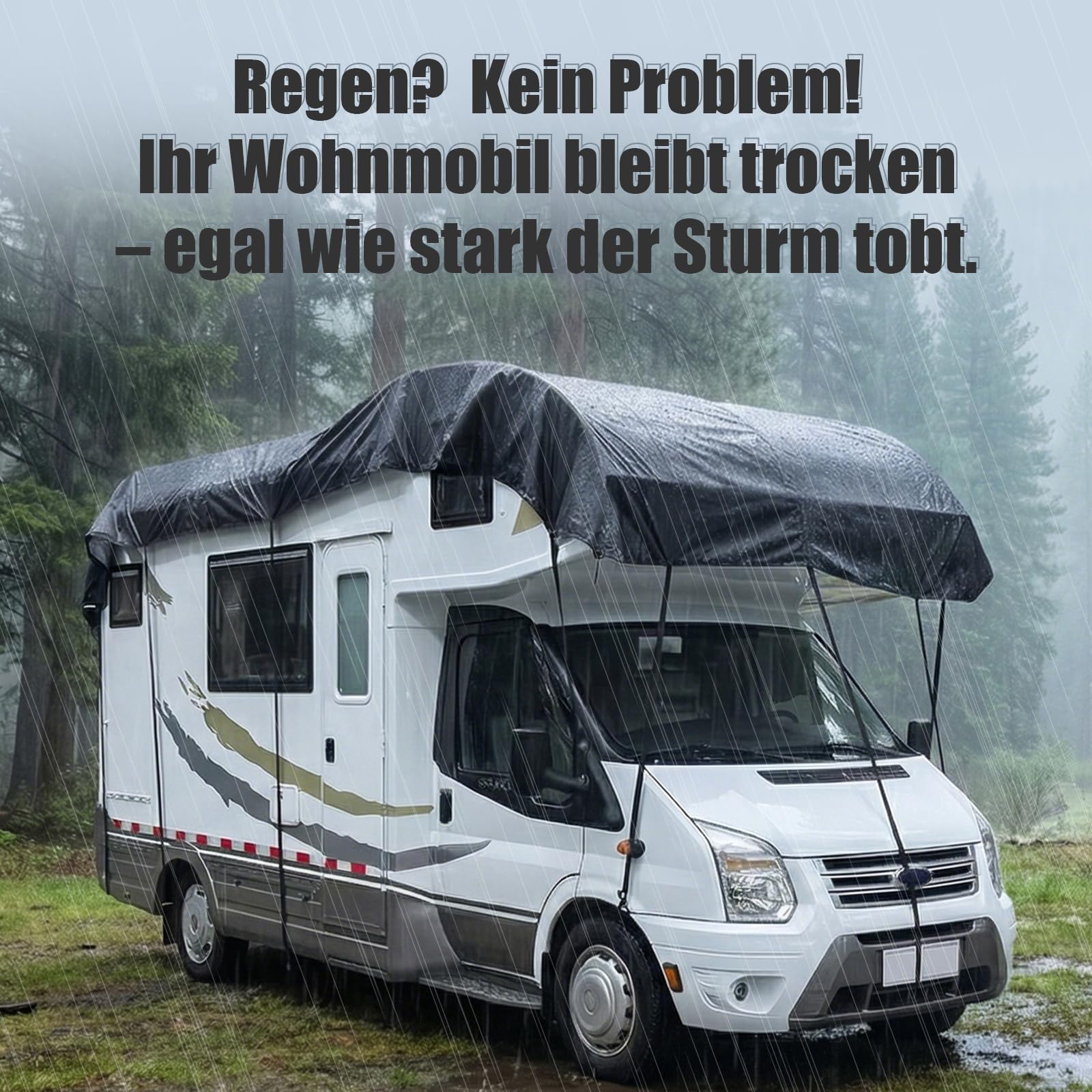 Copertura per Camper e Roulotte, 8.5x3m, 300D Tessuto Oxford, Telone Protezione Tetto, Impermeabile, Antivento, Antipioggia, Resistente ai raggi UV/Acqua/Polvere