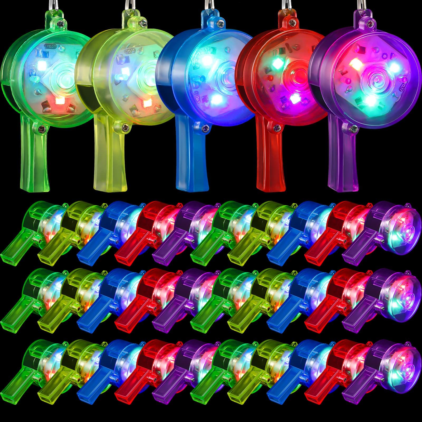 MAKINGTEC 20 Pieces Glow Whistles LED Light Up Whistle with Lanyard Necklace for Glow in the Dark Party Favors Christmas Halloween Birthday Party Supplies Goodie Bag Fillers, Random Color