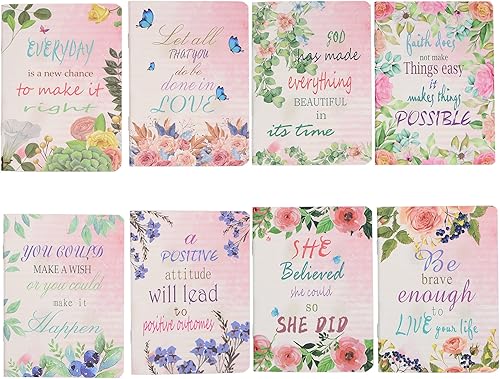 8 cuadernos de bolsillo inspiradores florales, cuadernos pequeños a granel para recuerdos de fiesta, escuela, oficina, hogar, compañeros de trabajo,