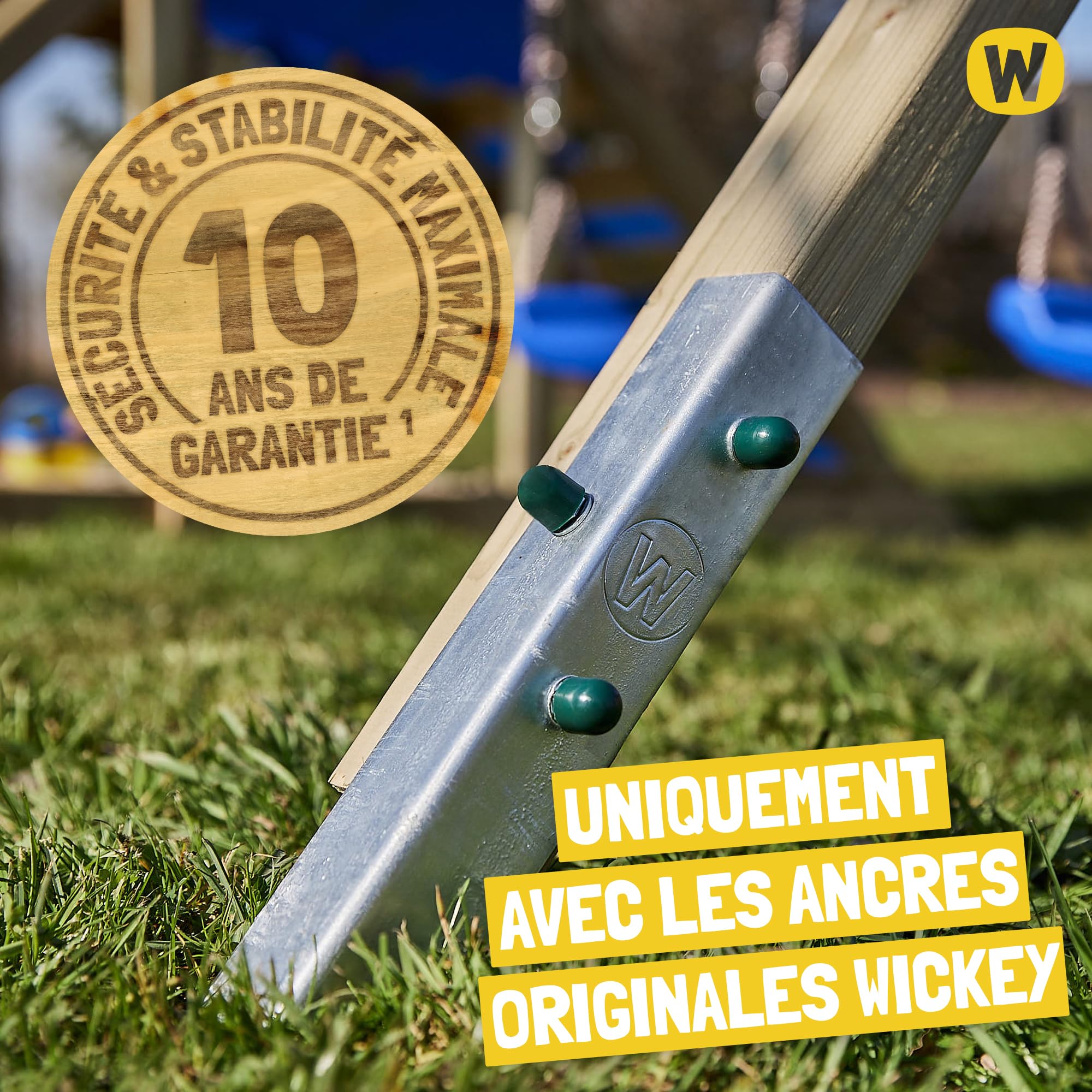 WICKEY Aire de Jeux Smart Camp portique en Bois avec balançoire et Toboggan Bleu, Tour d'escalade pour Enfants avec bac à Sable, échelle et Accessoires de Jeu pour Le Jardin.