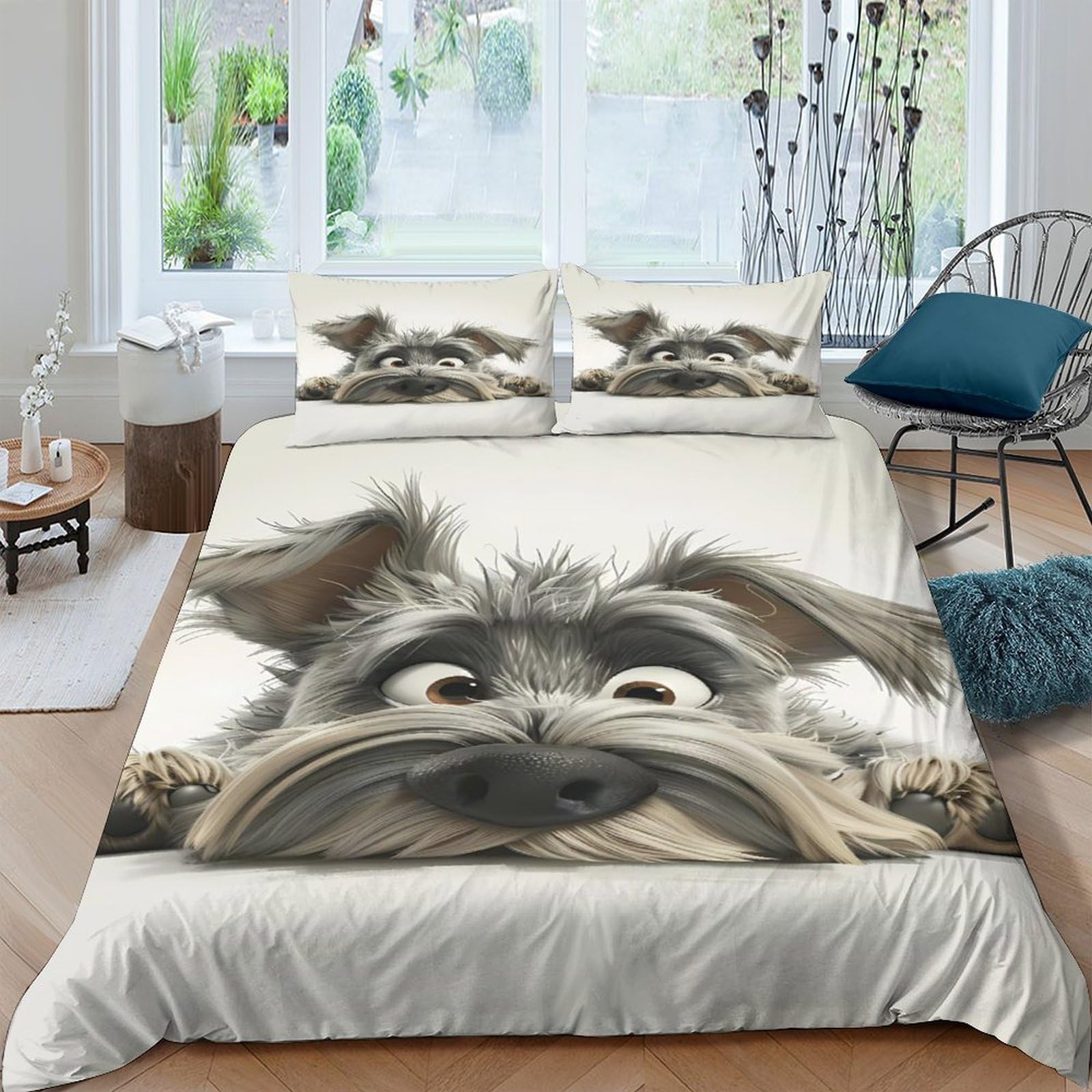 Ctjqhvkz Style-1 3D Printed Funny Schnauzer Dog Fitted Sheet Microfiber Soft Animal Cartoon Bed Cover For Bedroom Guest Room Mattress Decor Single（135X200cm）